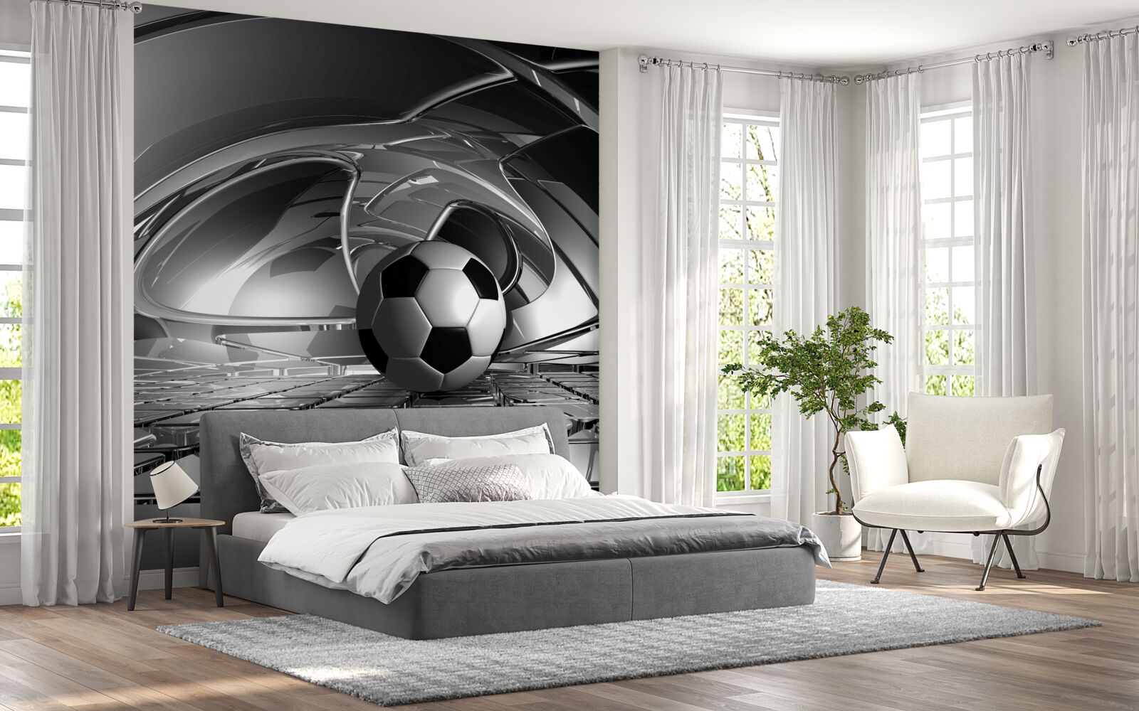 Fototapet fotbal pe o suprafață de sticlă