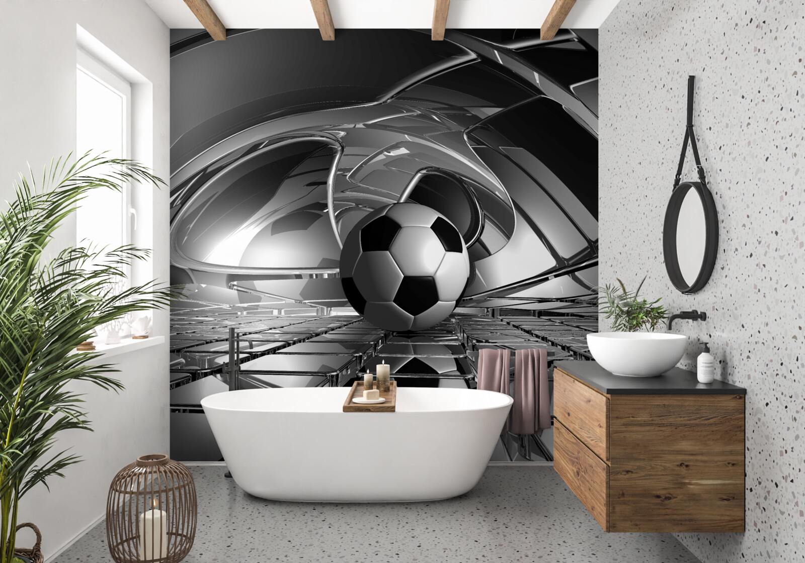 Fototapet fotbal pe o suprafață de sticlă