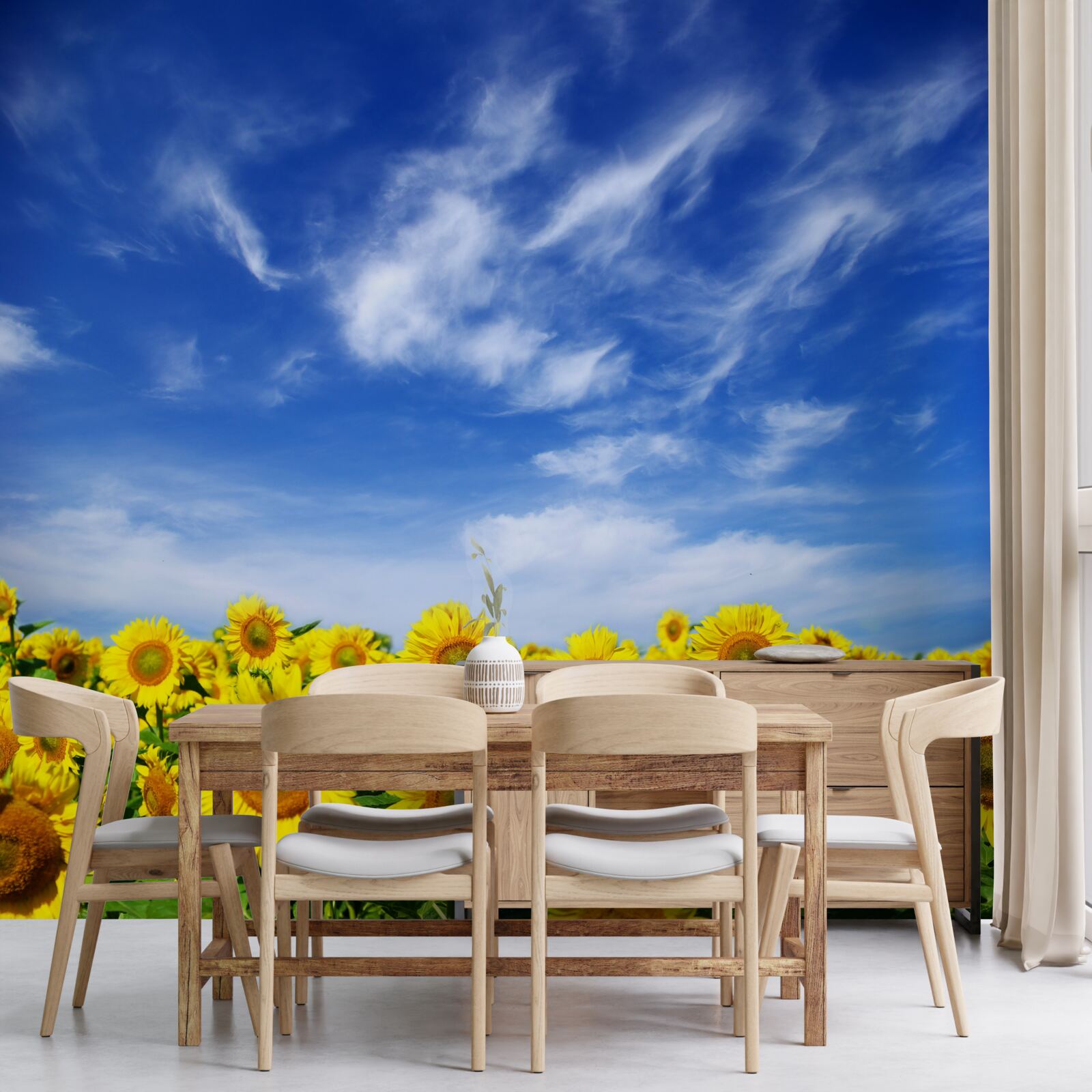 Fototapet floarea-soarelui se detașează clar de cerul albastru