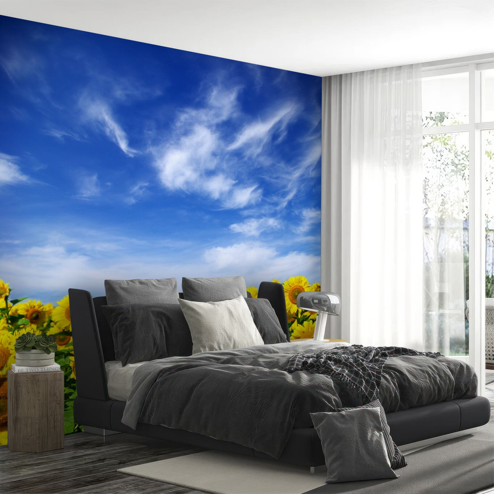 Fototapet floarea-soarelui se detașează clar de cerul albastru