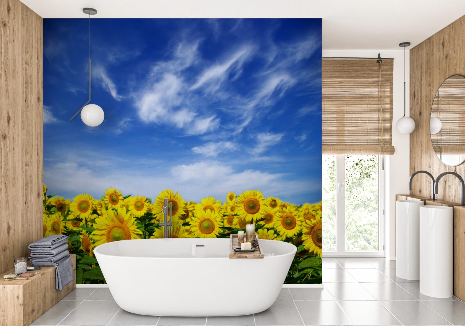 Fototapet floarea-soarelui se detașează clar de cerul albastru