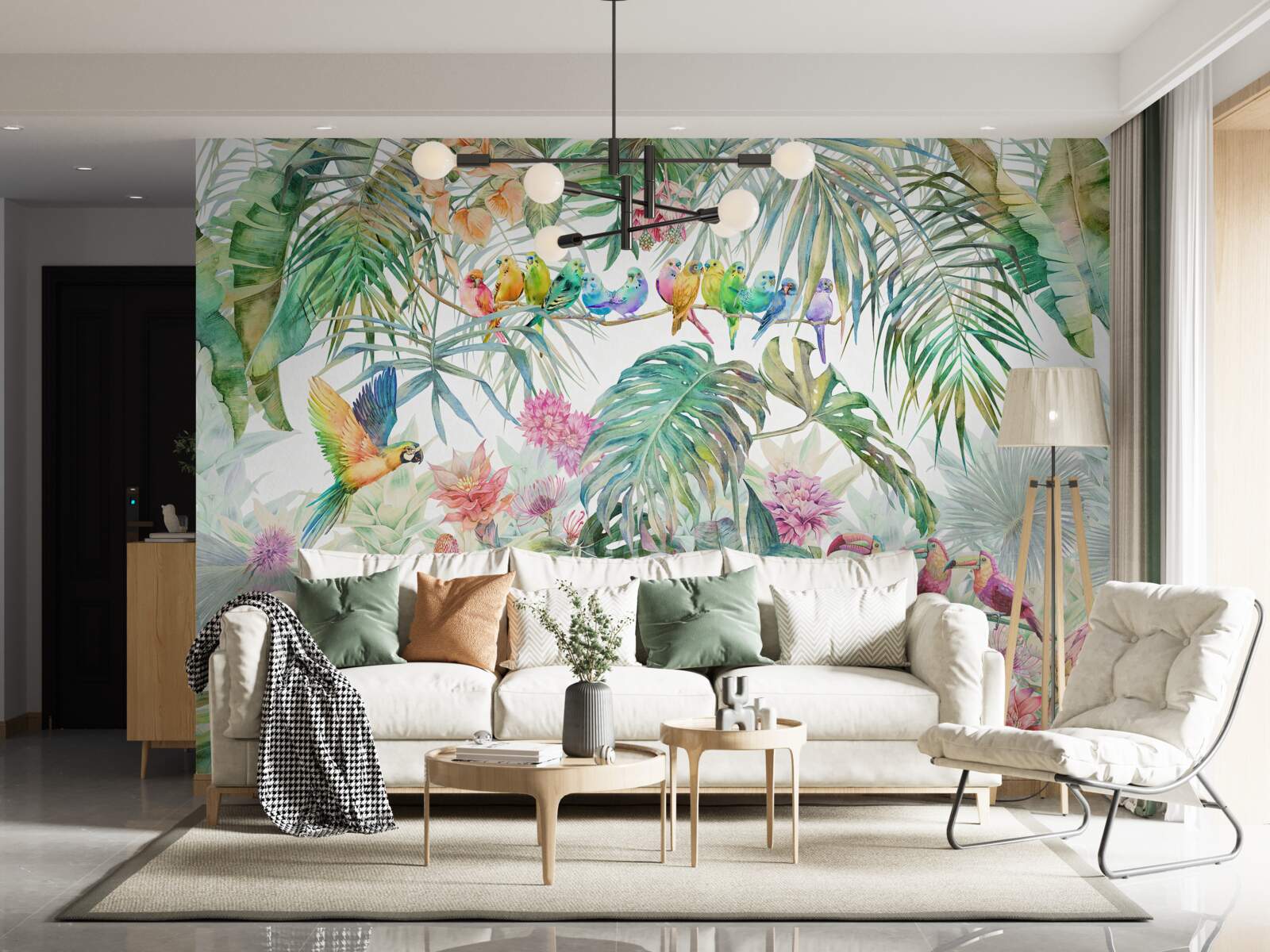Fototapet păsări pe plante exotice