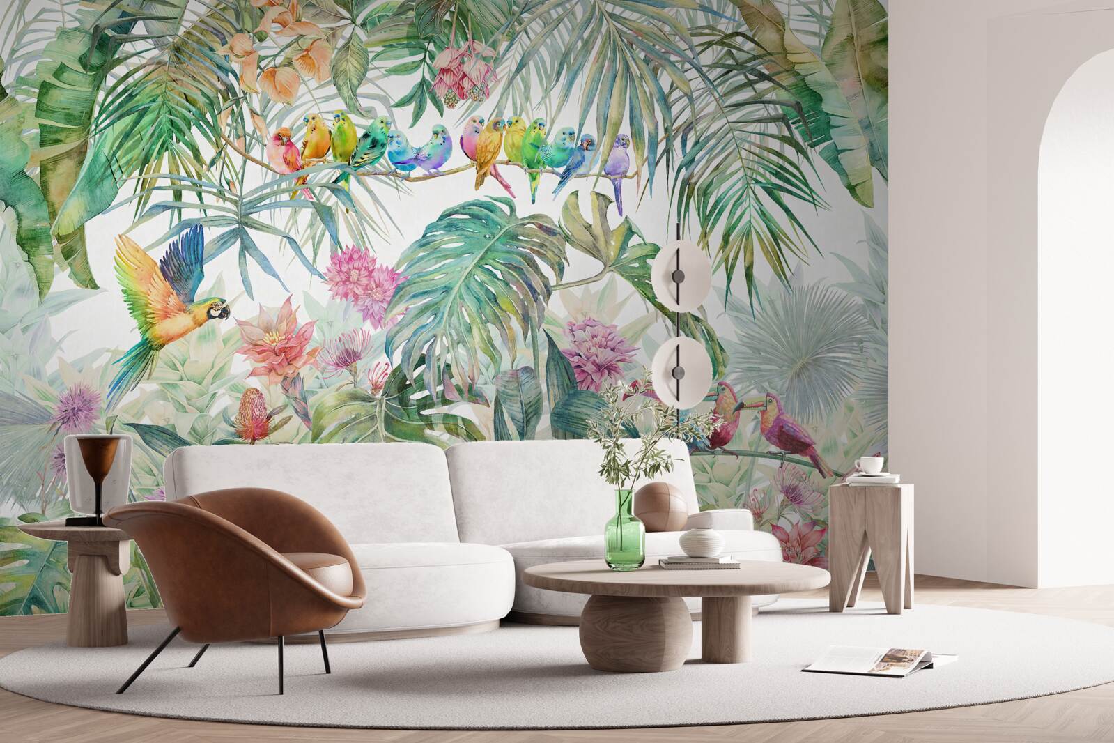 Fototapet păsări pe plante exotice