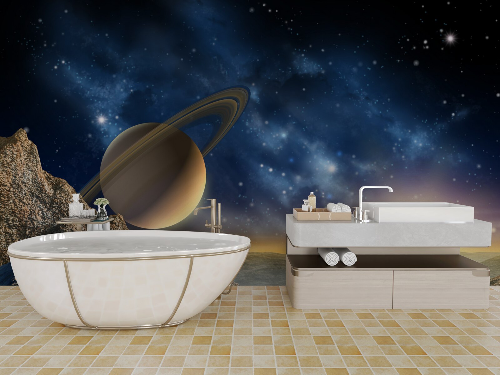 Fototapet abstract cu motiv planetar