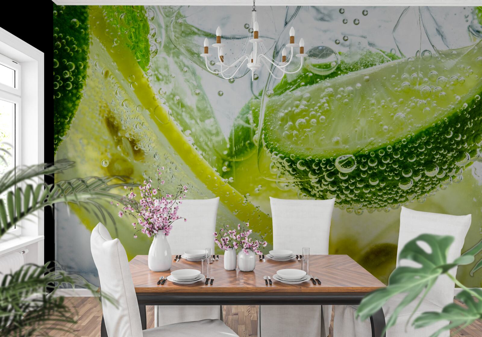 Fototapet felii de lămâie și lime într-un pahar cu apă