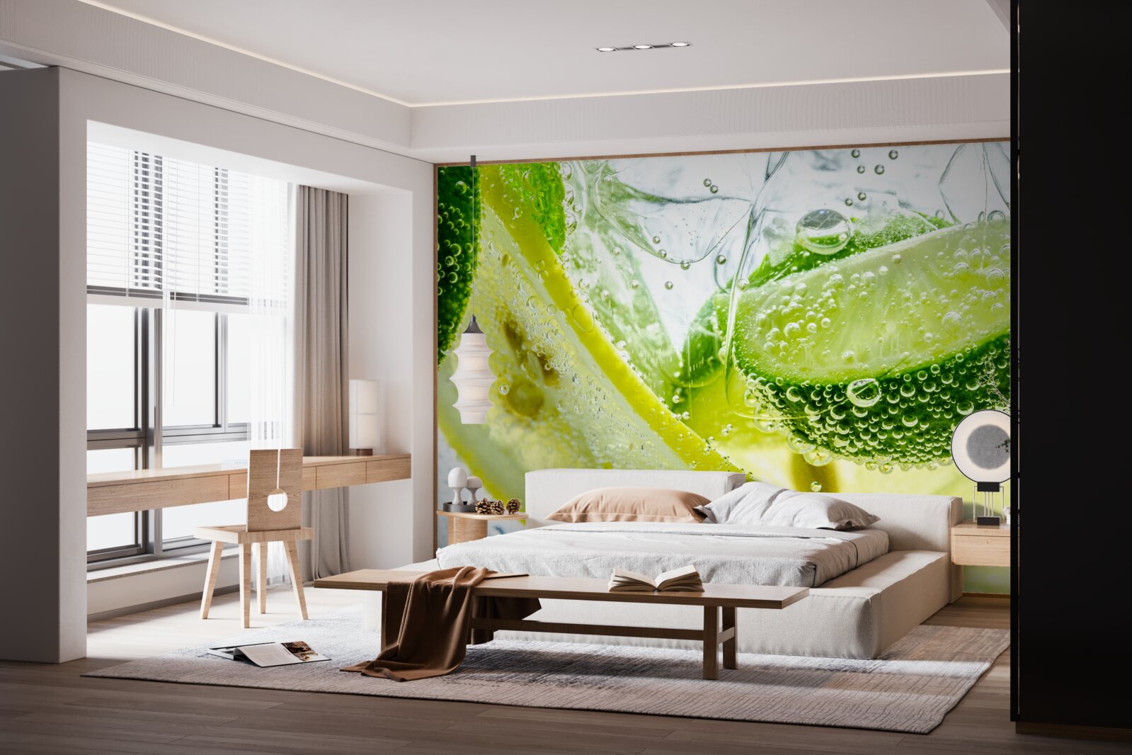 Fototapet felii de lămâie și lime într-un pahar cu apă