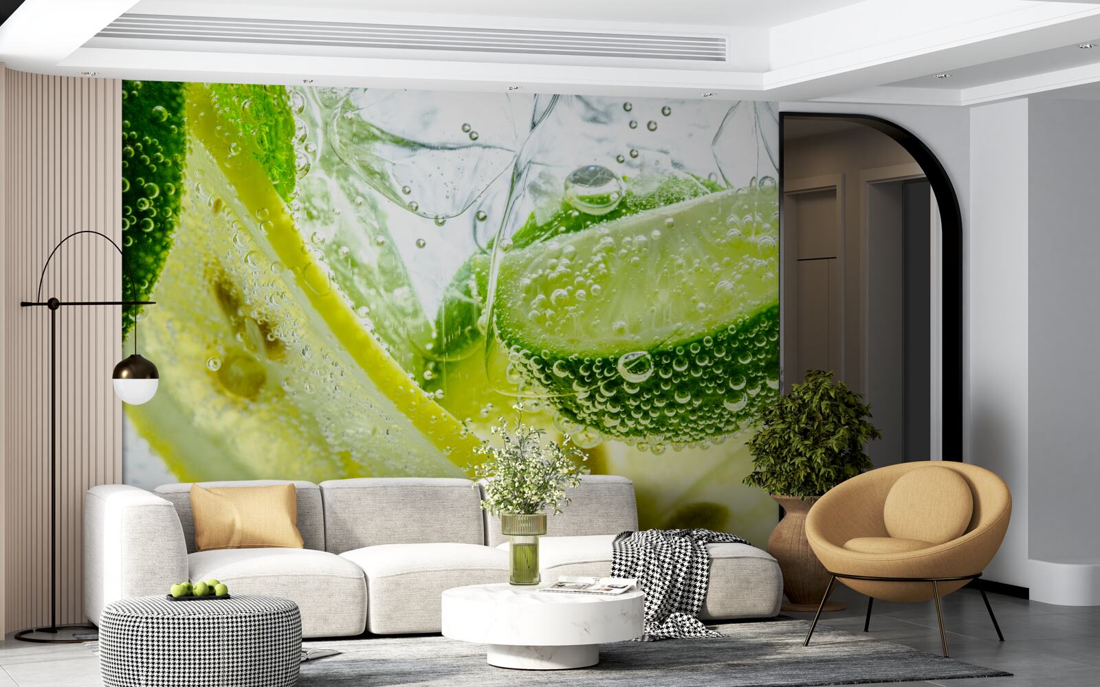 Fototapet felii de lămâie și lime într-un pahar cu apă