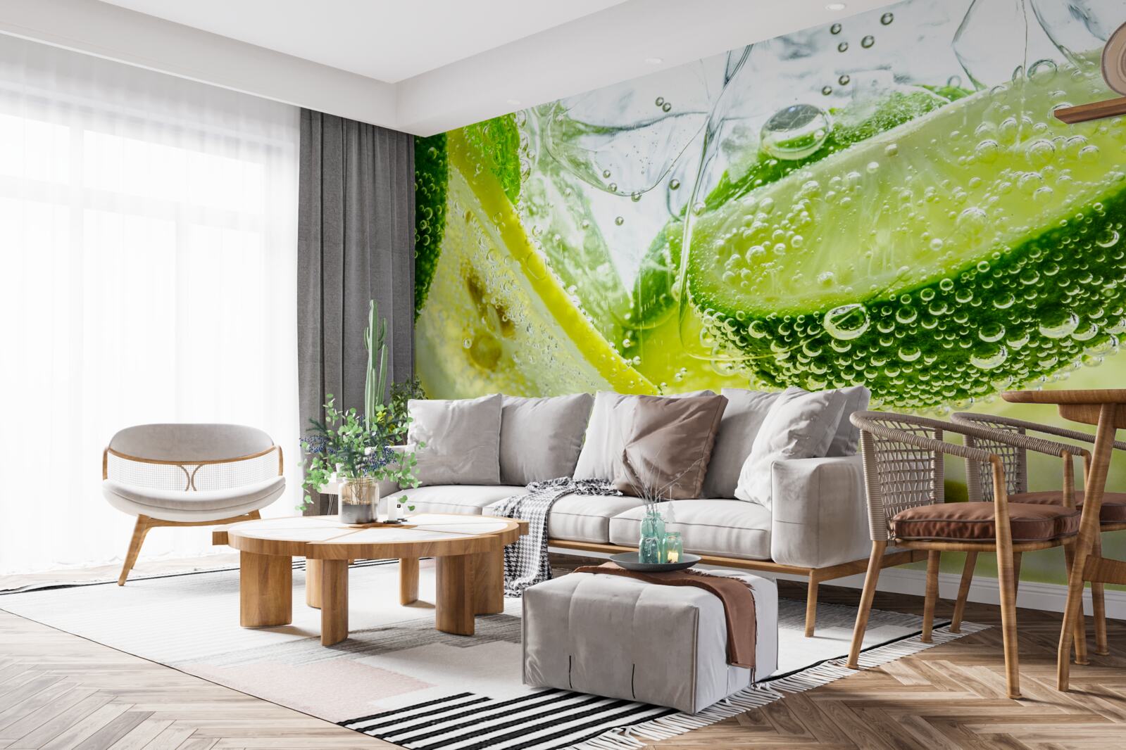 Fototapet felii de lămâie și lime într-un pahar cu apă