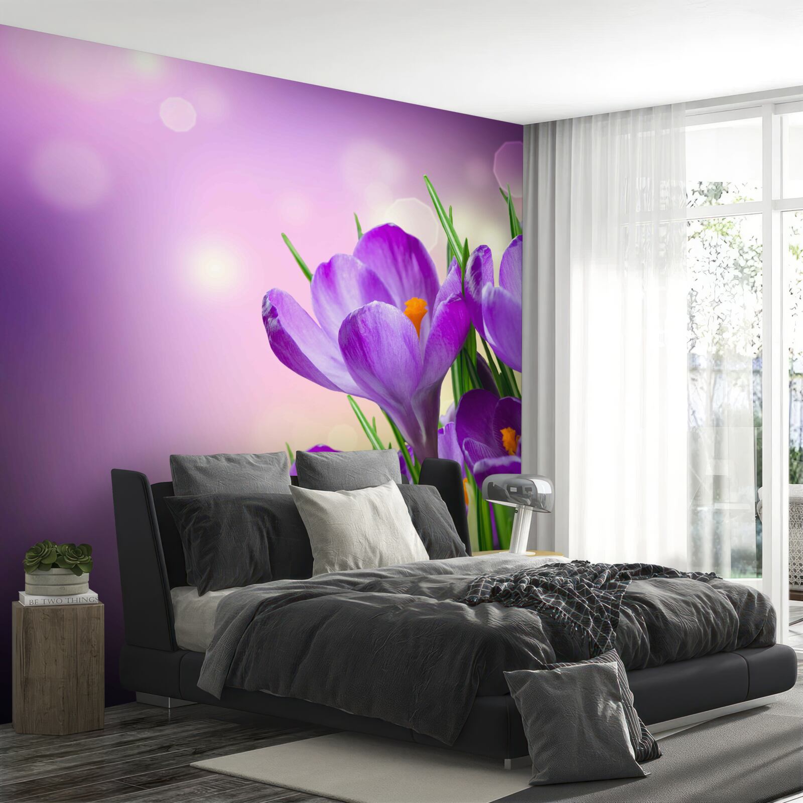 Fototapet în zori, irișii înfloresc într-o nuanță delicată de violet