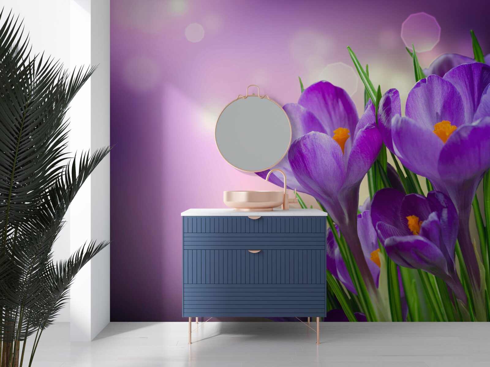 Fototapet în zori, irișii înfloresc într-o nuanță delicată de violet