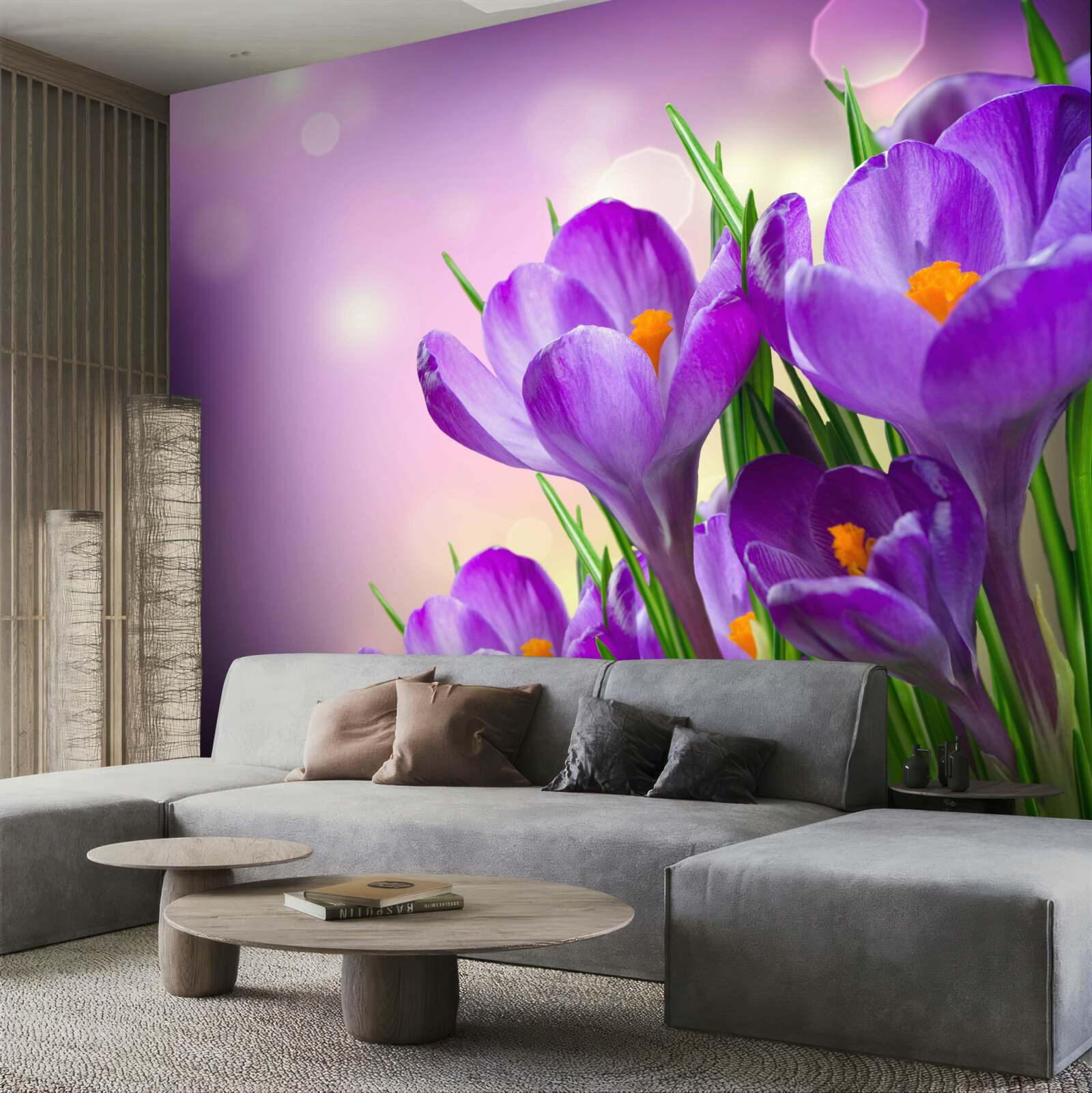 Fototapet în zori, irișii înfloresc într-o nuanță delicată de violet