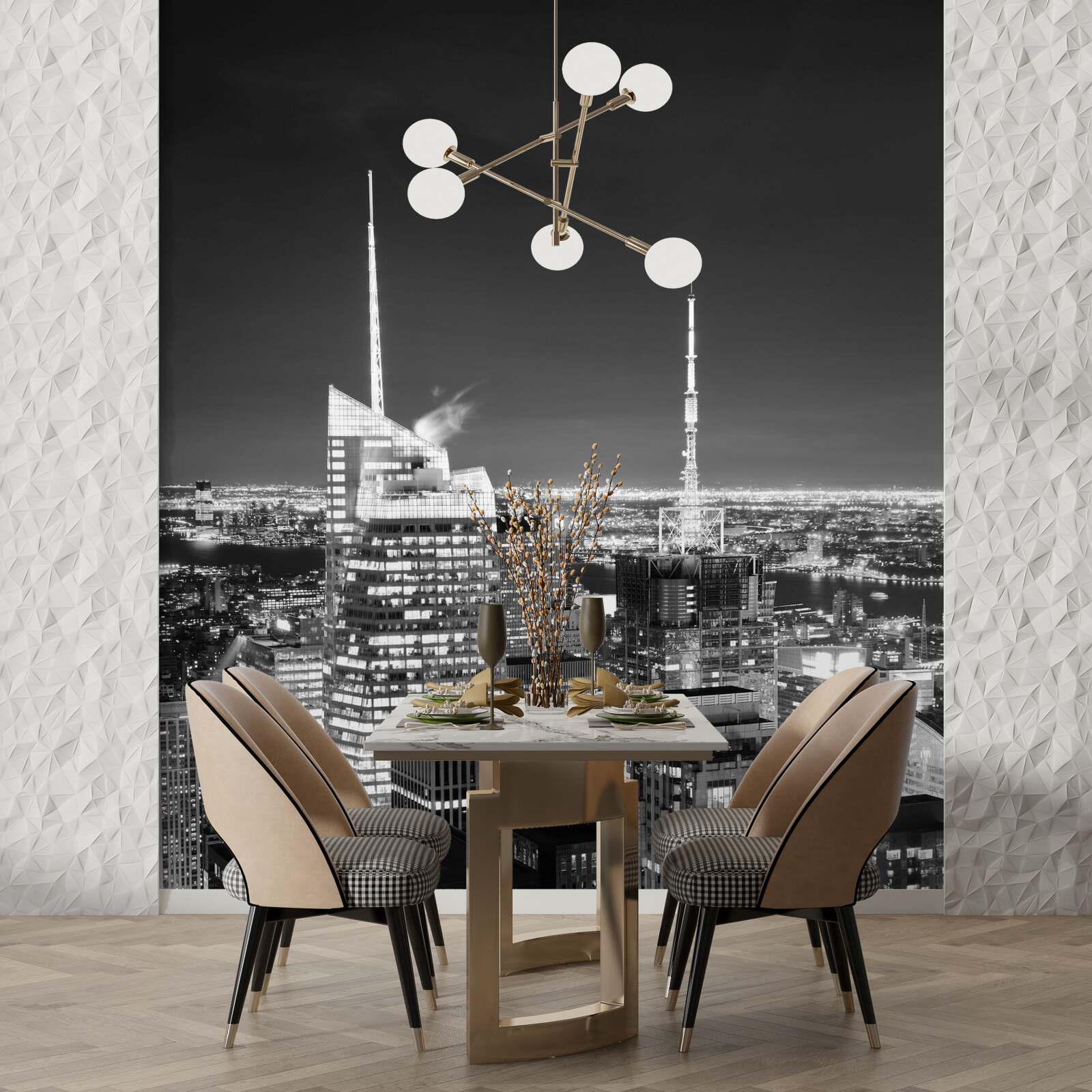 Fototapet oraș de noapte în alb și negru