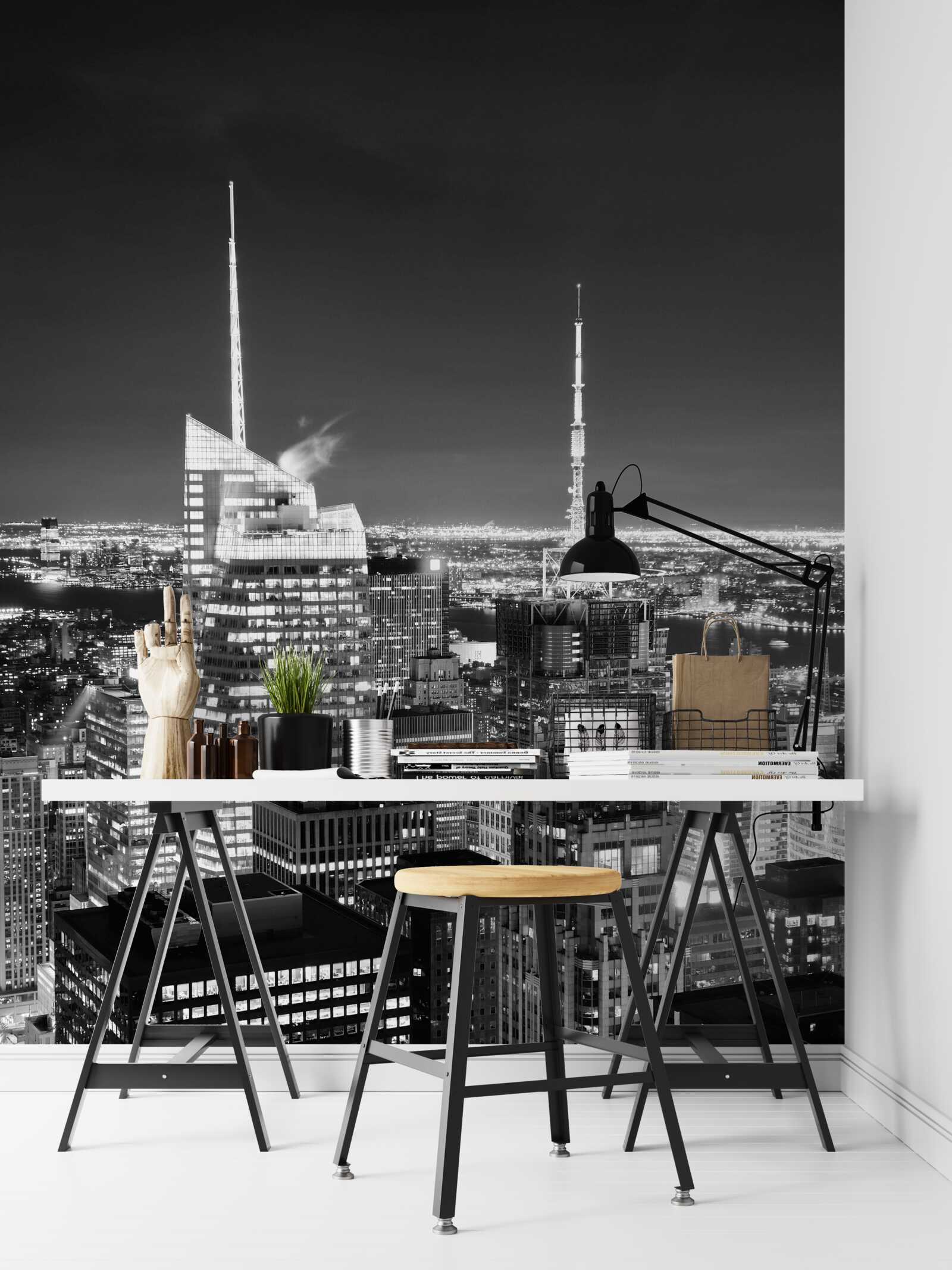 Fototapet oraș de noapte în alb și negru