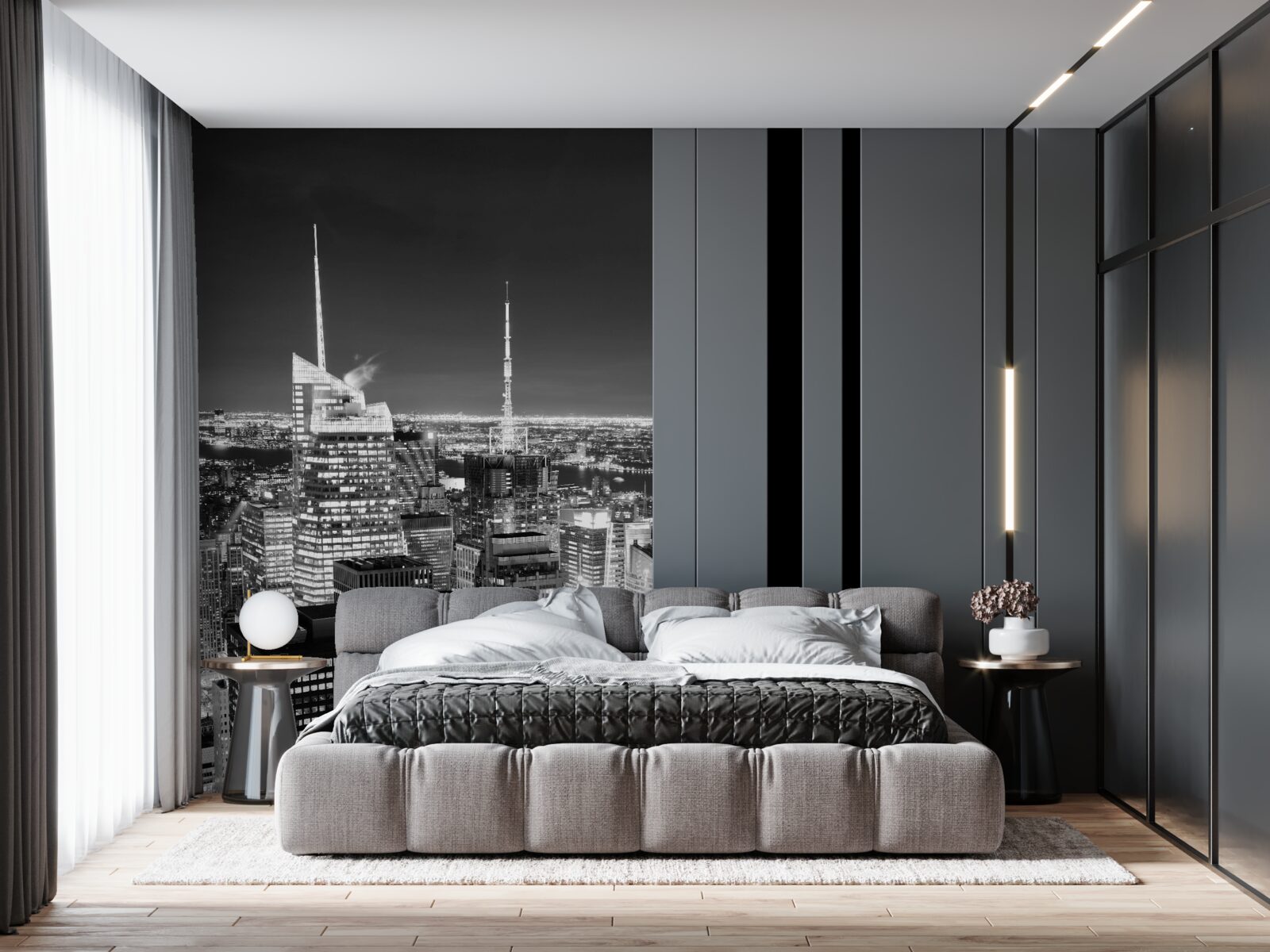 Fototapet oraș de noapte în alb și negru