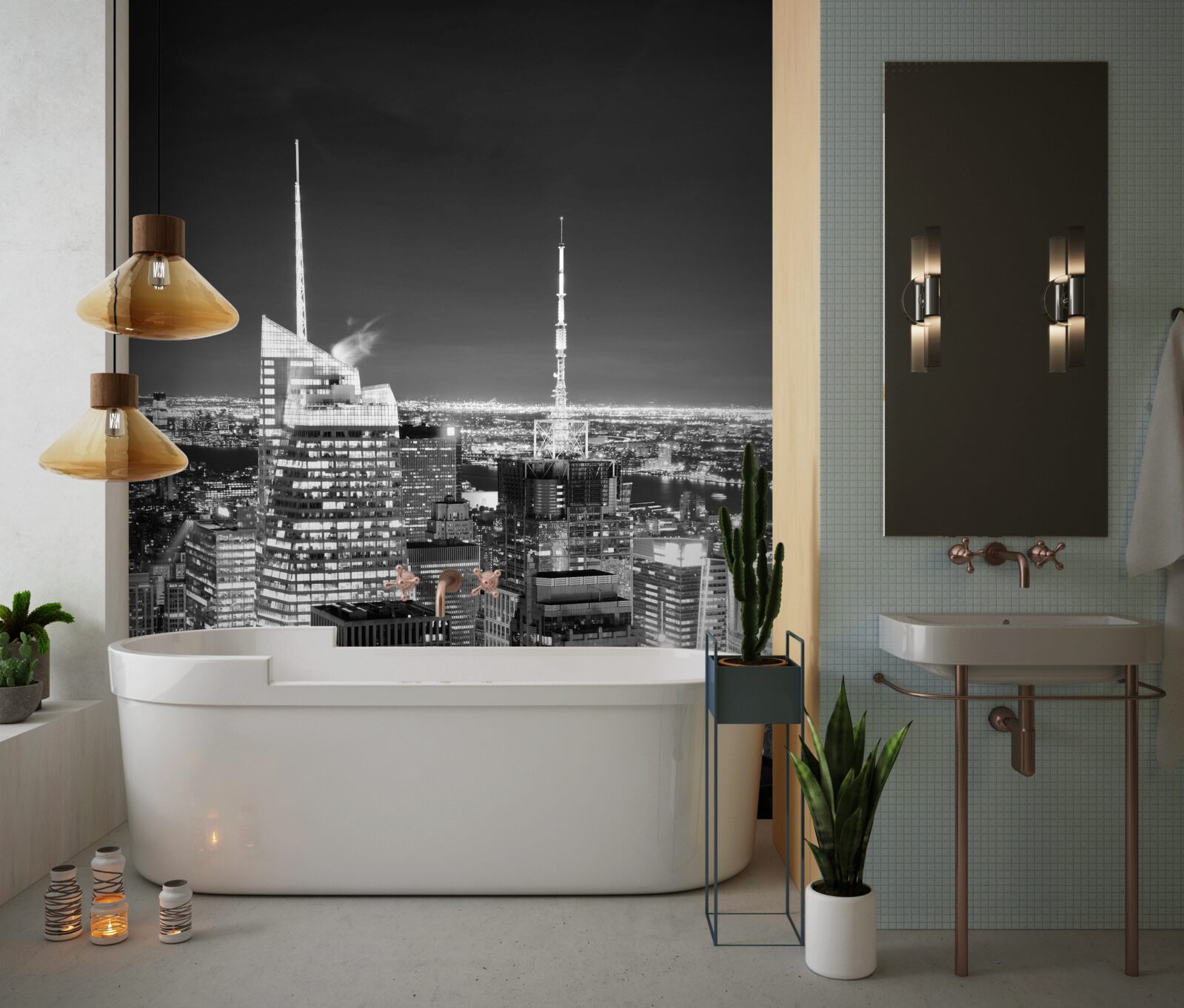 Fototapet oraș de noapte în alb și negru