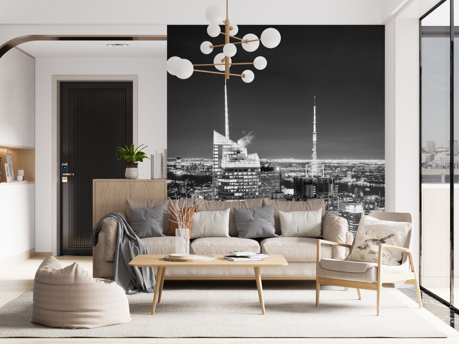 Fototapet oraș de noapte în alb și negru