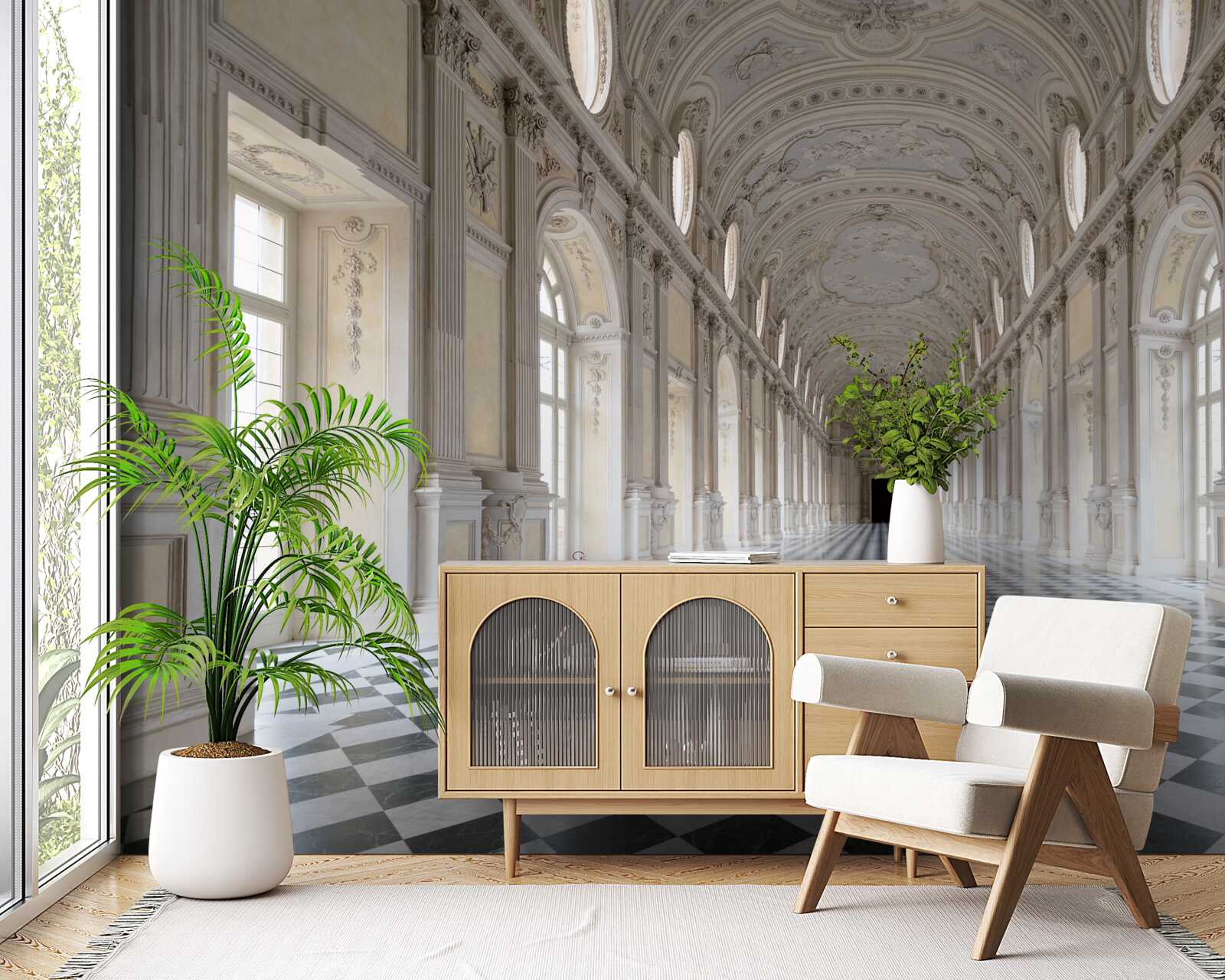 Fototapet faianță în stil mozaic într-o cameră căptușită cu piatră