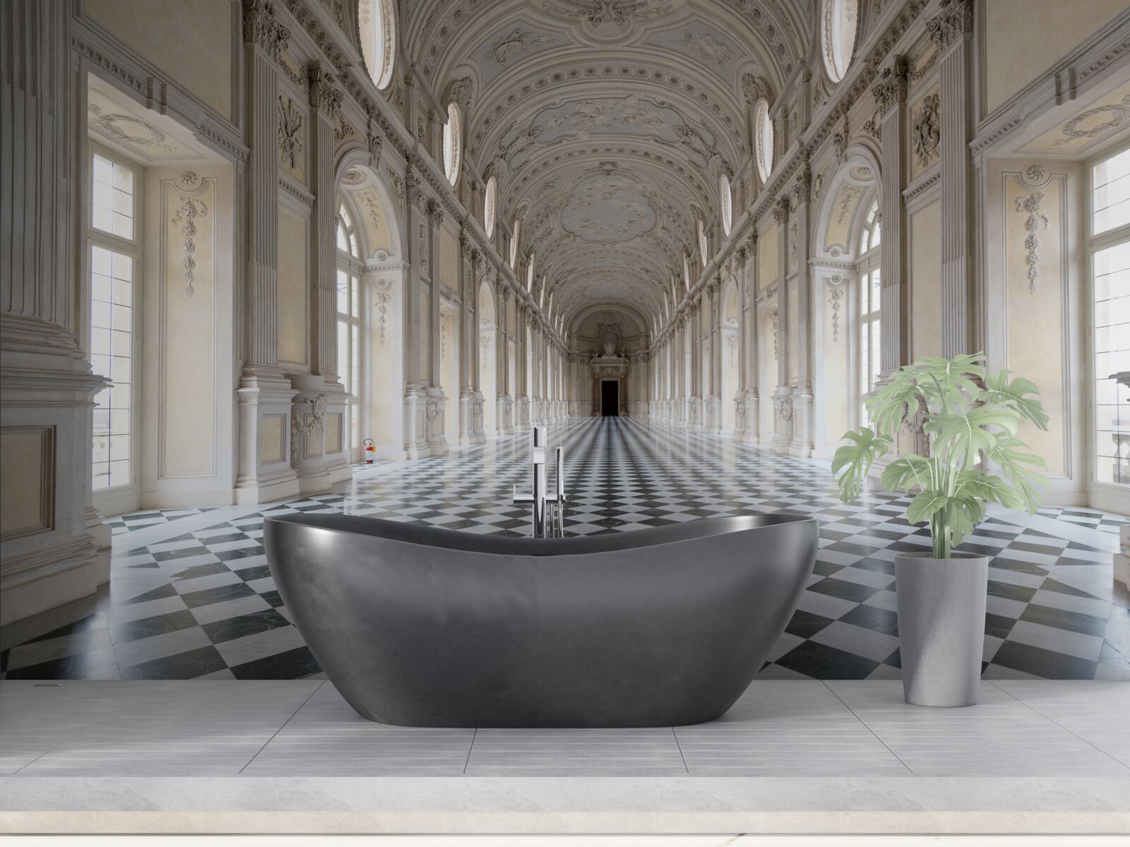 Fototapet faianță în stil mozaic într-o cameră căptușită cu piatră