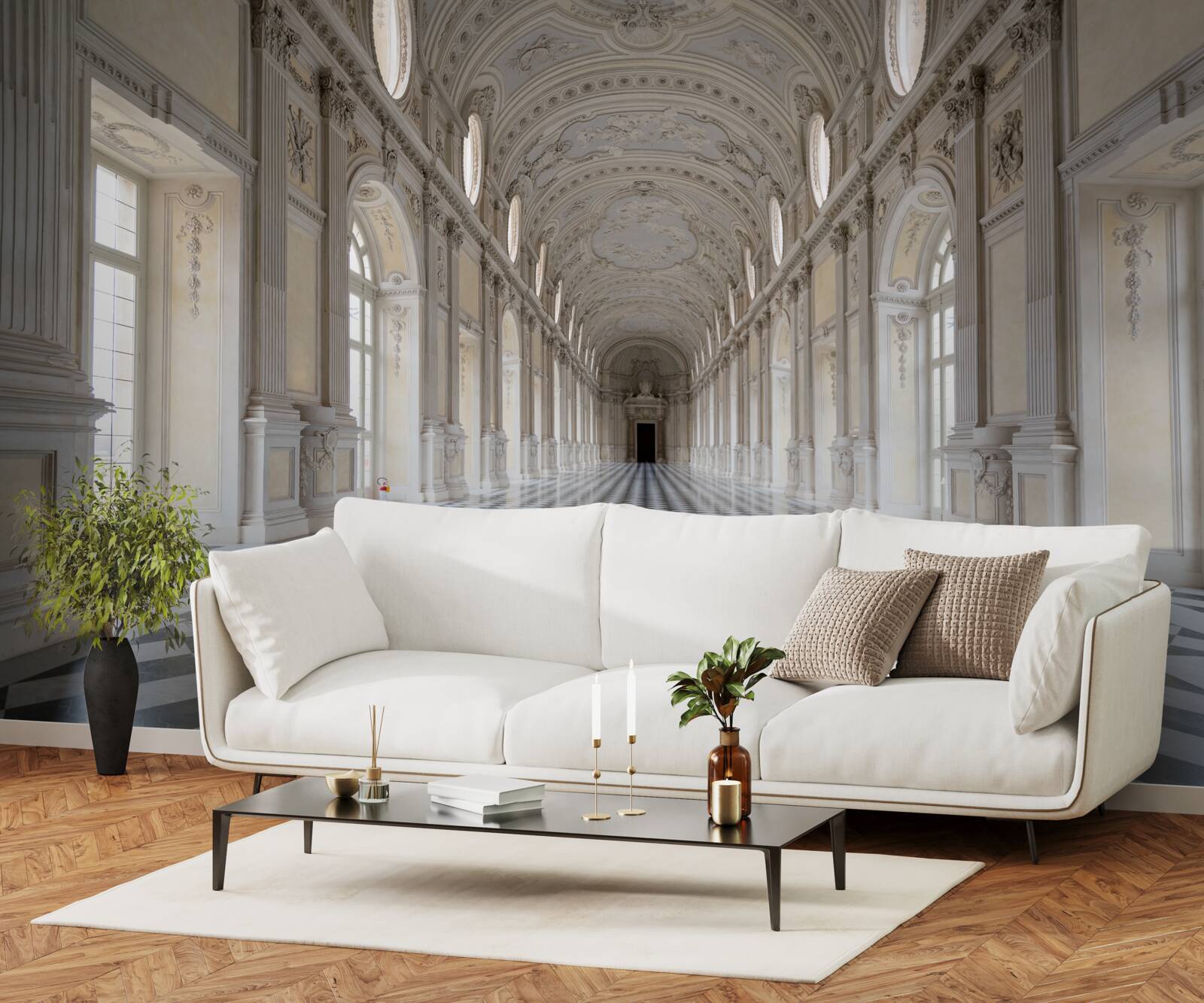 Fototapet faianță în stil mozaic într-o cameră căptușită cu piatră