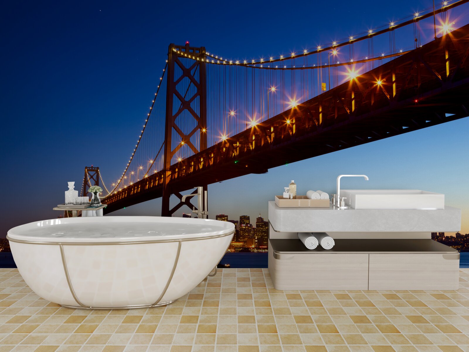 Fototapet pod luminat într-un peisaj urban