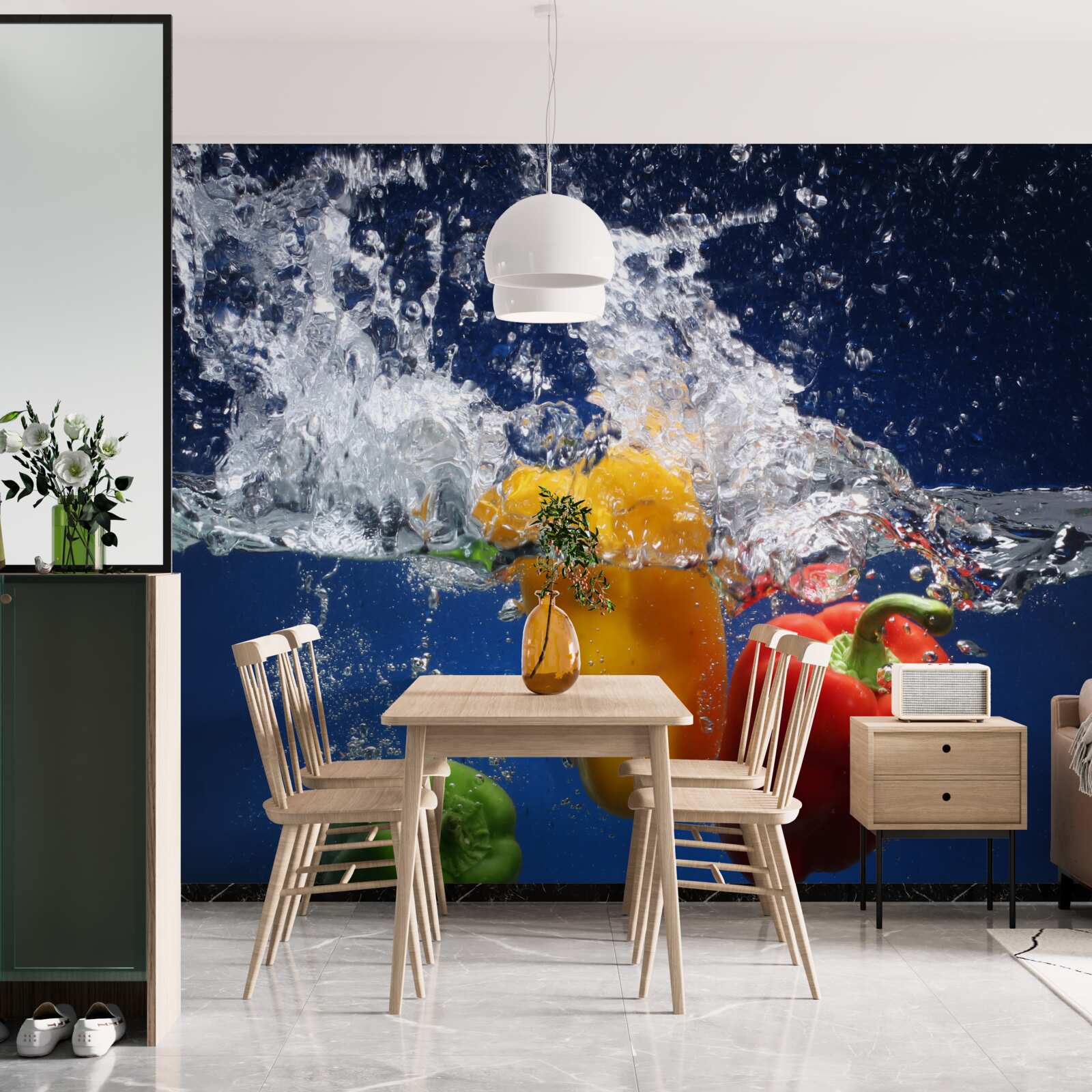 Fototapet ardei sub jet de apă