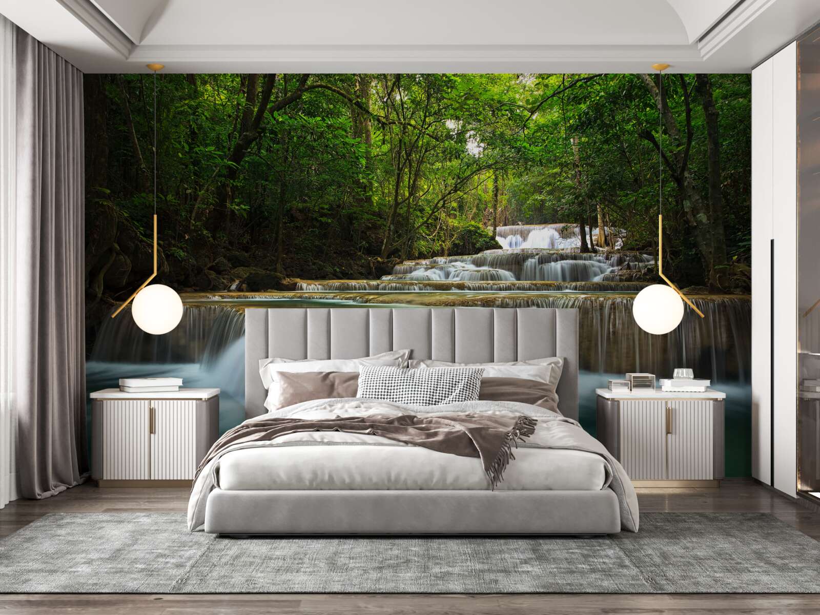 Fototapet un curs brusc de apă care curge într-o pădure deasă