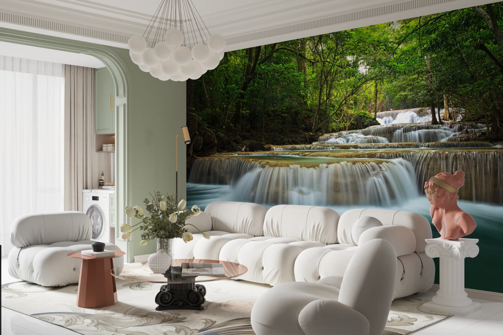 Fototapet un curs brusc de apă care curge într-o pădure deasă