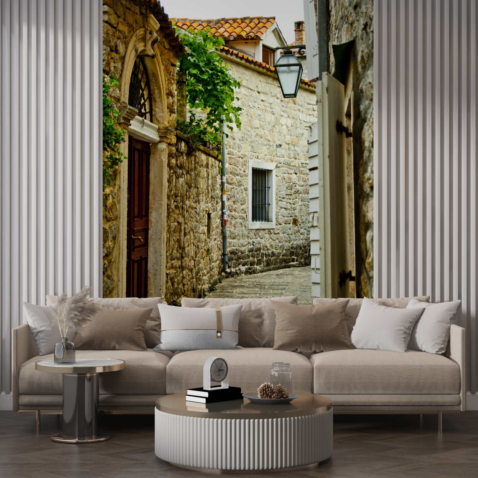 Fototapet stradă veche pavată cu piatră în timpul verii