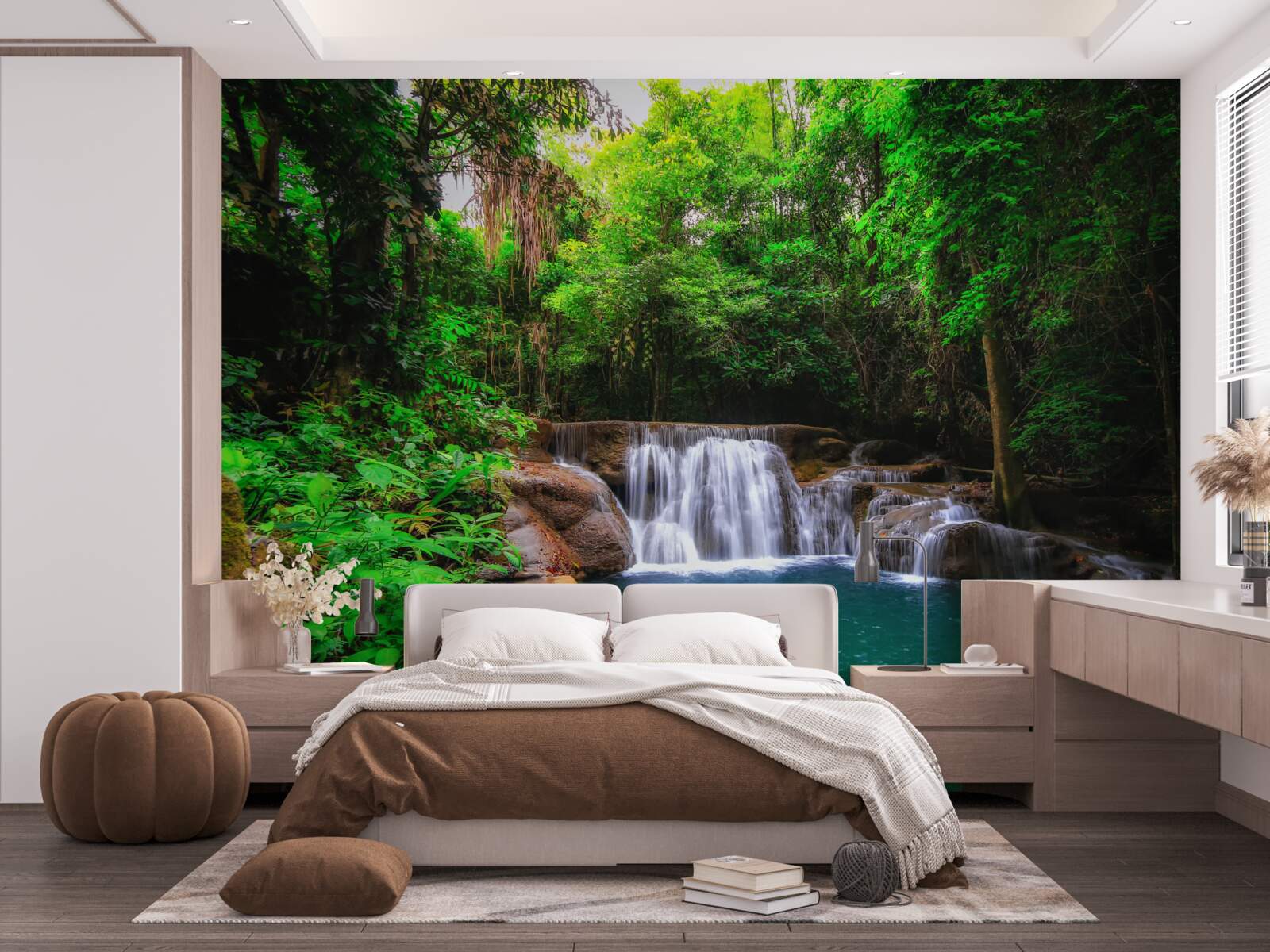 Fototapet o cascadă ascunsă în adâncul unei păduri verzi