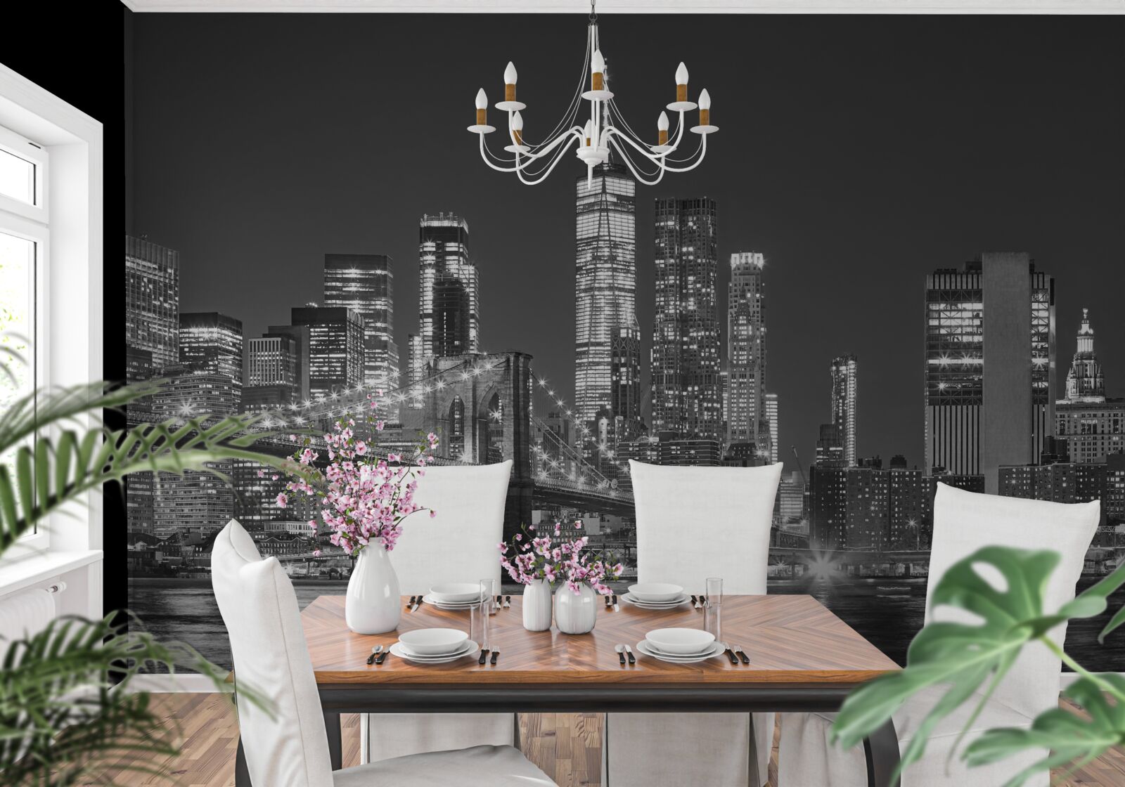 Fototapet vedere de seară a podului din manhattan