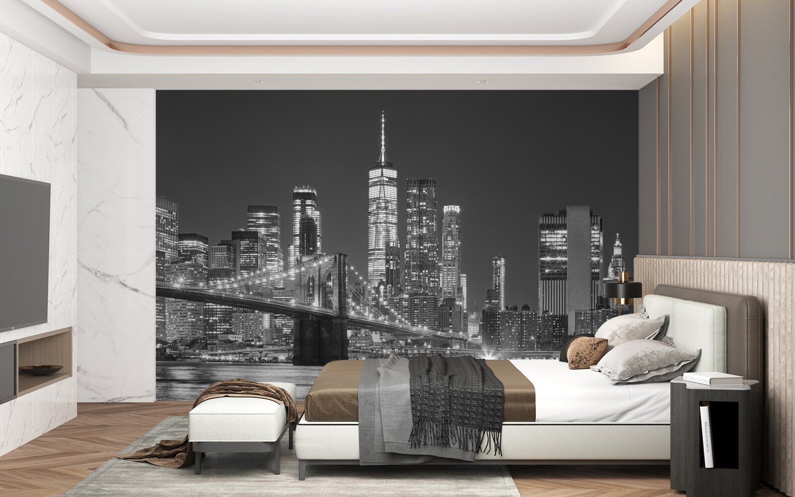 Fototapet vedere de seară a podului din manhattan