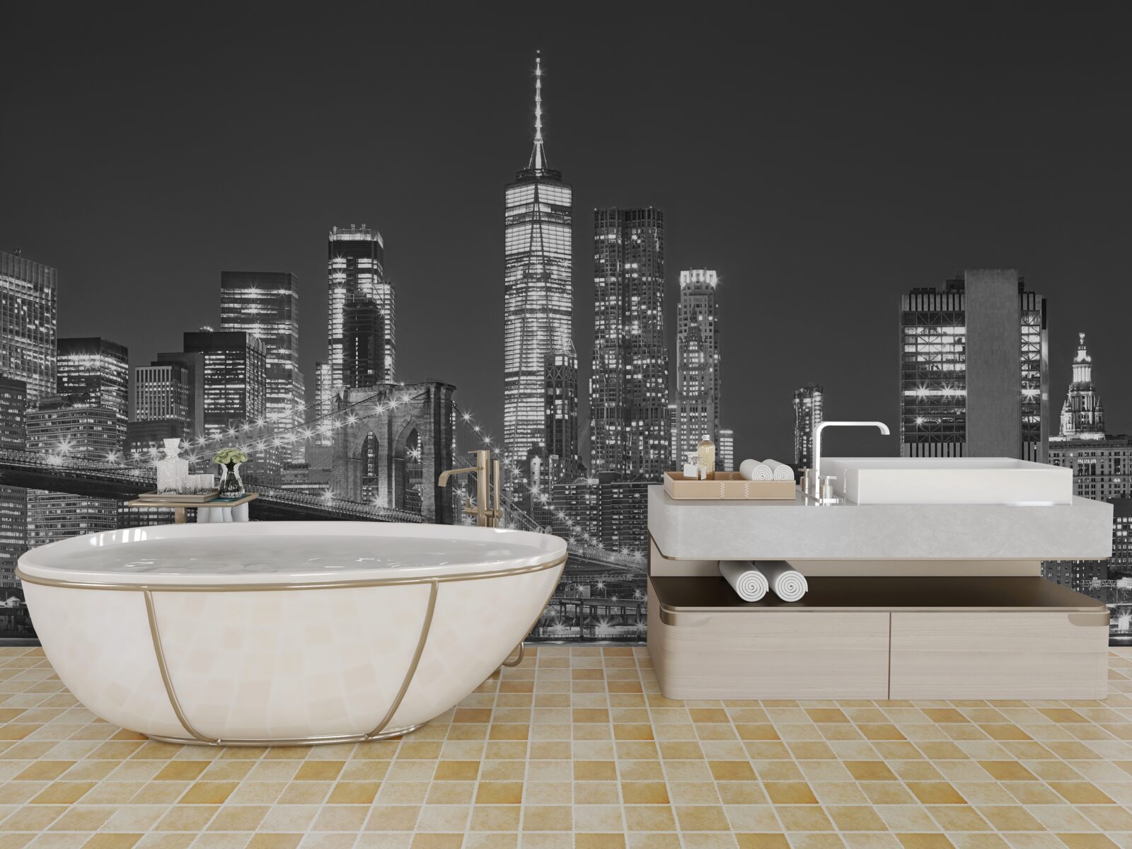 Fototapet vedere de seară a podului din manhattan