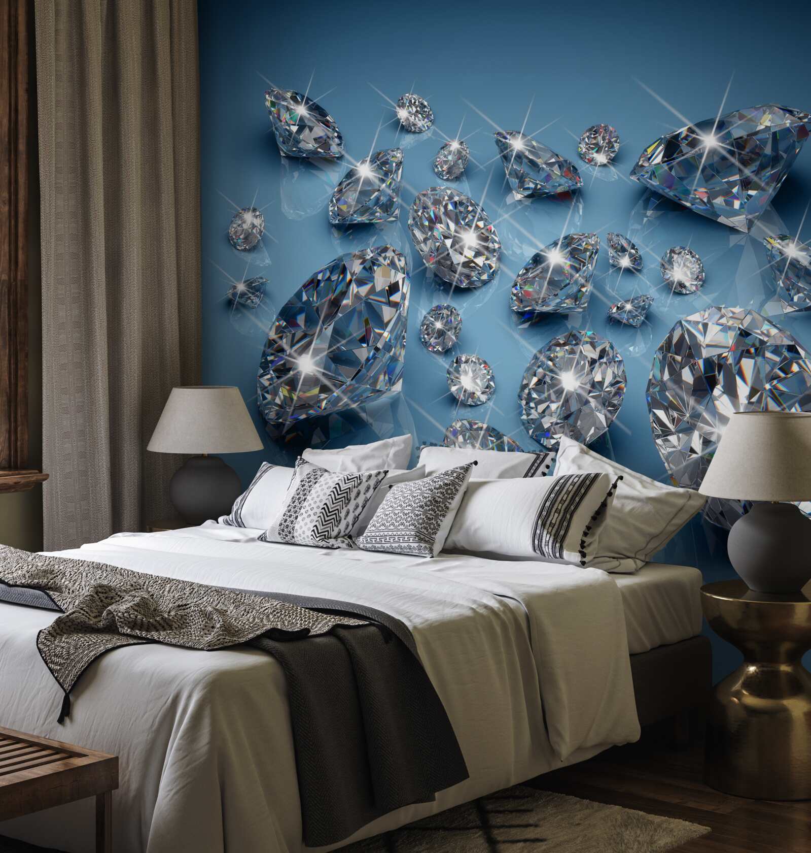 Fototapet diamante mari pe sticlă albastră