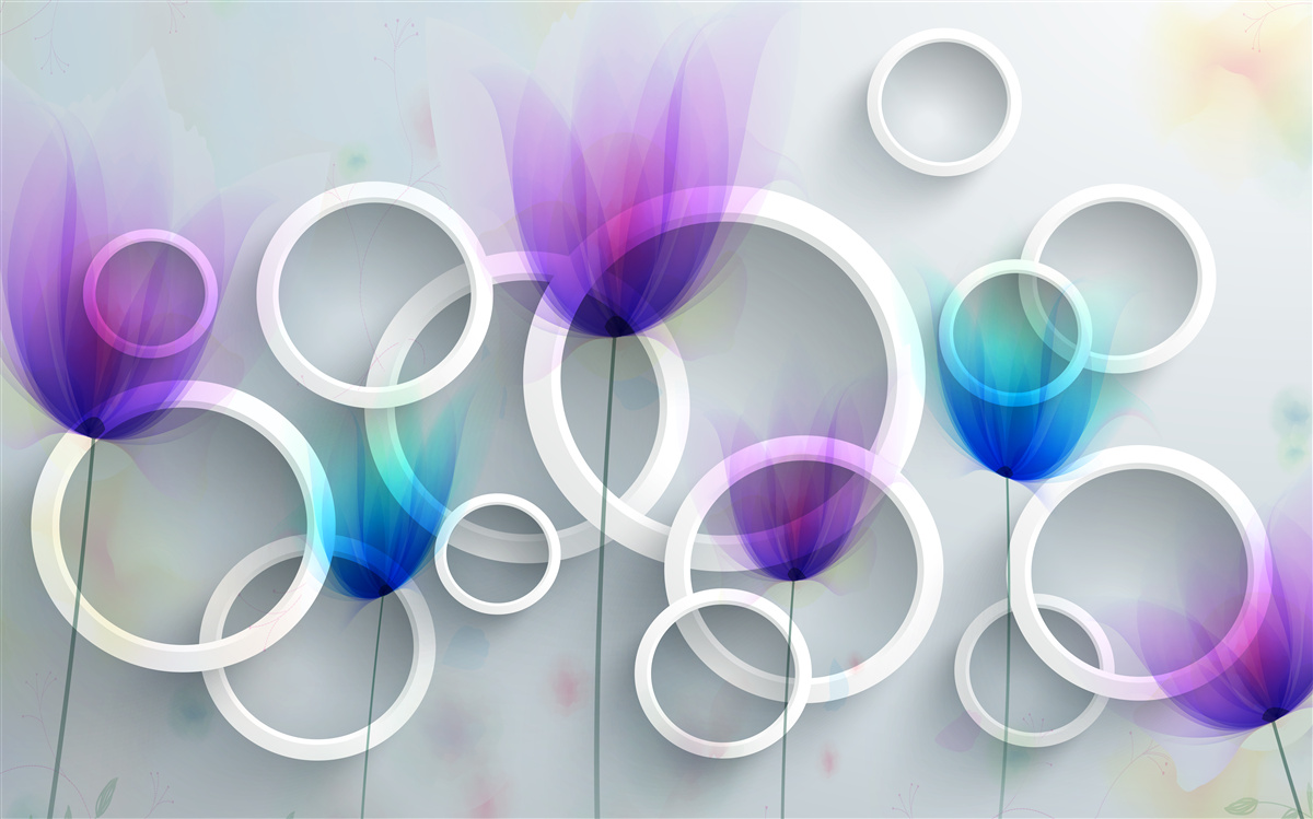 Fototapet Flori de mac și cercuri abstracte în fundal