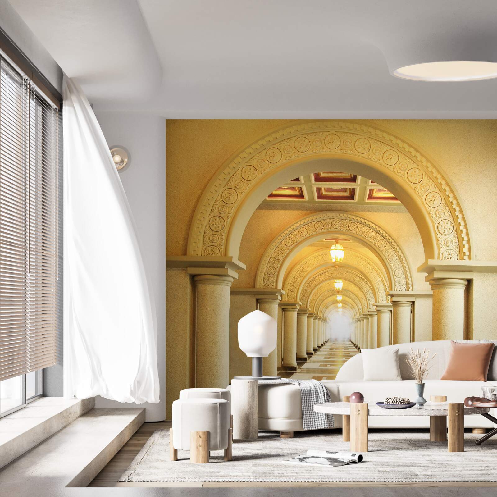 Fototapet lumină orbitoare la capătul tunelului de sub arcuri