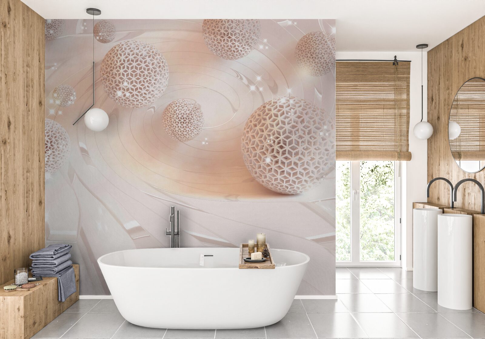 Fototapet bilele din abstract levitează deasupra suprafeței