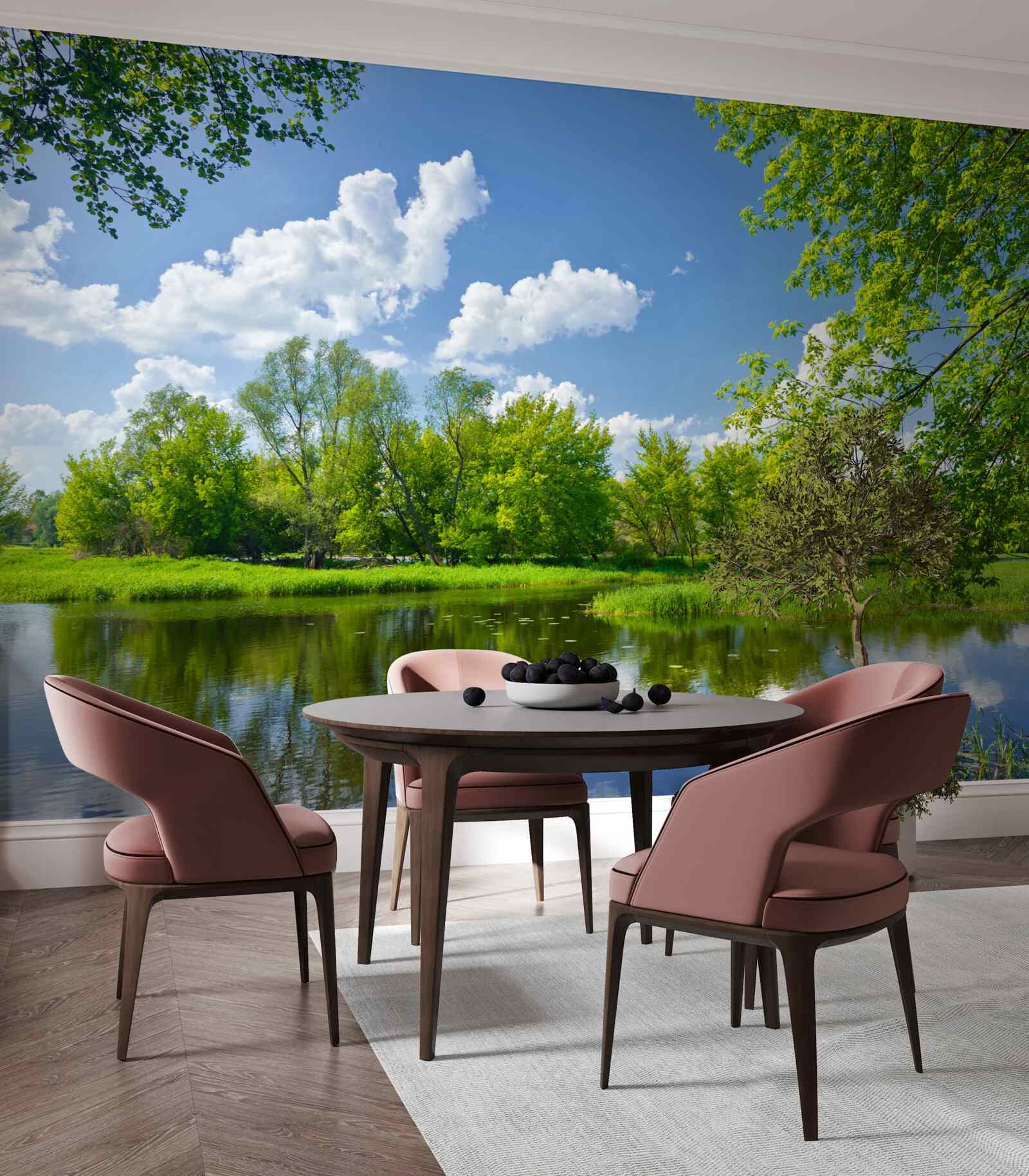 Fototapet apele calme ale râului forestier