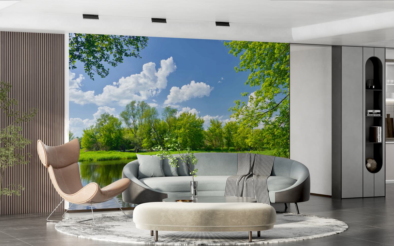 Fototapet apele calme ale râului forestier