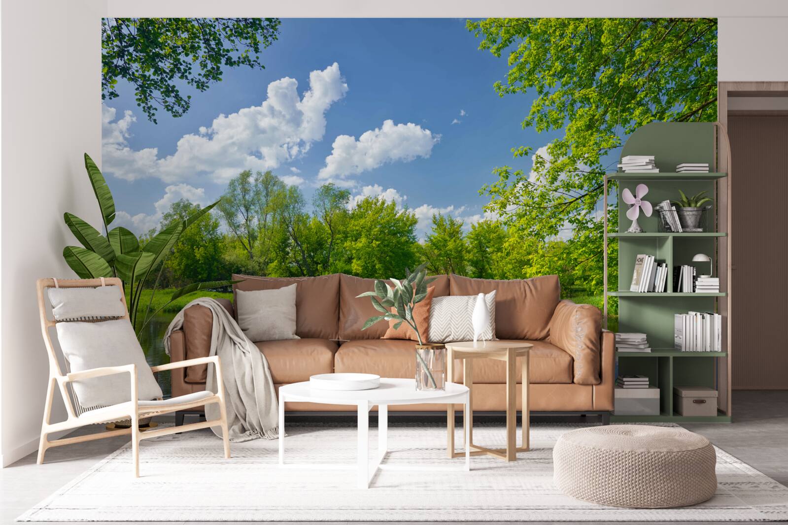 Fototapet apele calme ale râului forestier