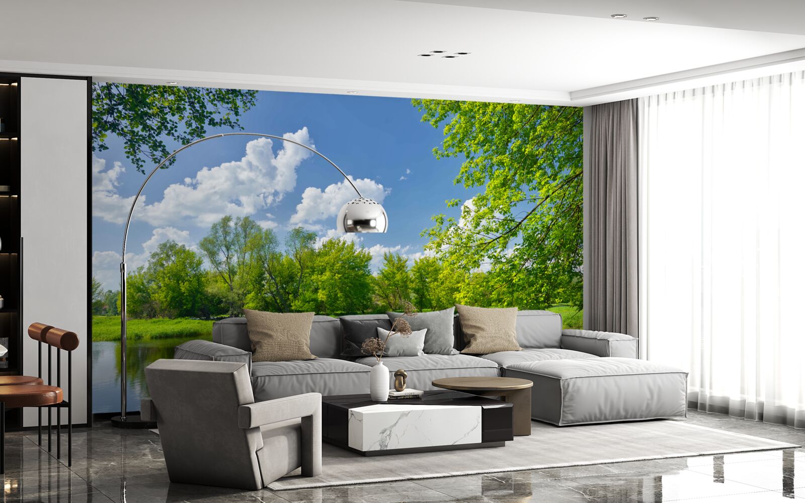 Fototapet apele calme ale râului forestier