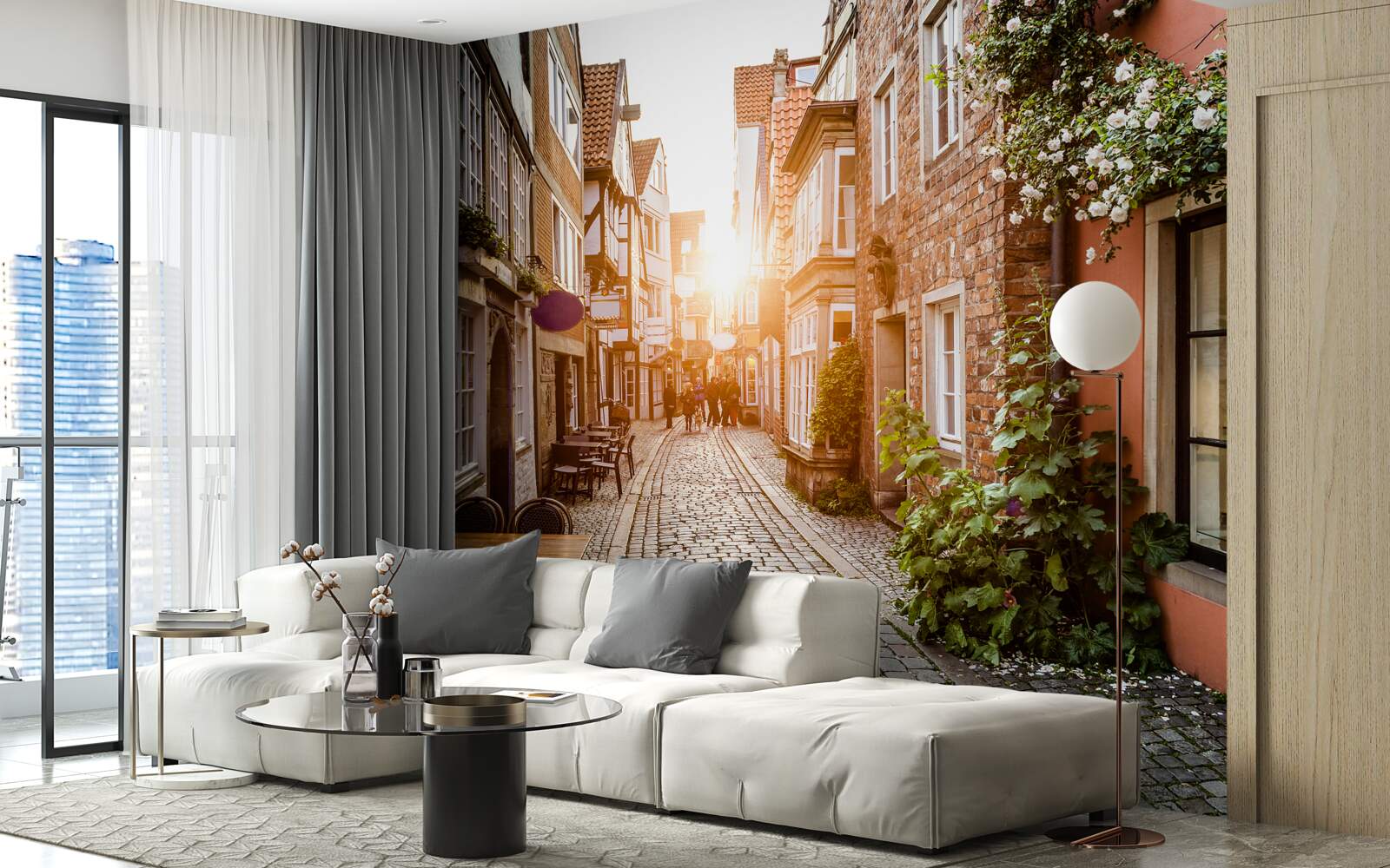 Fototapet răsărit de soare pitoresc într-un oraș antic