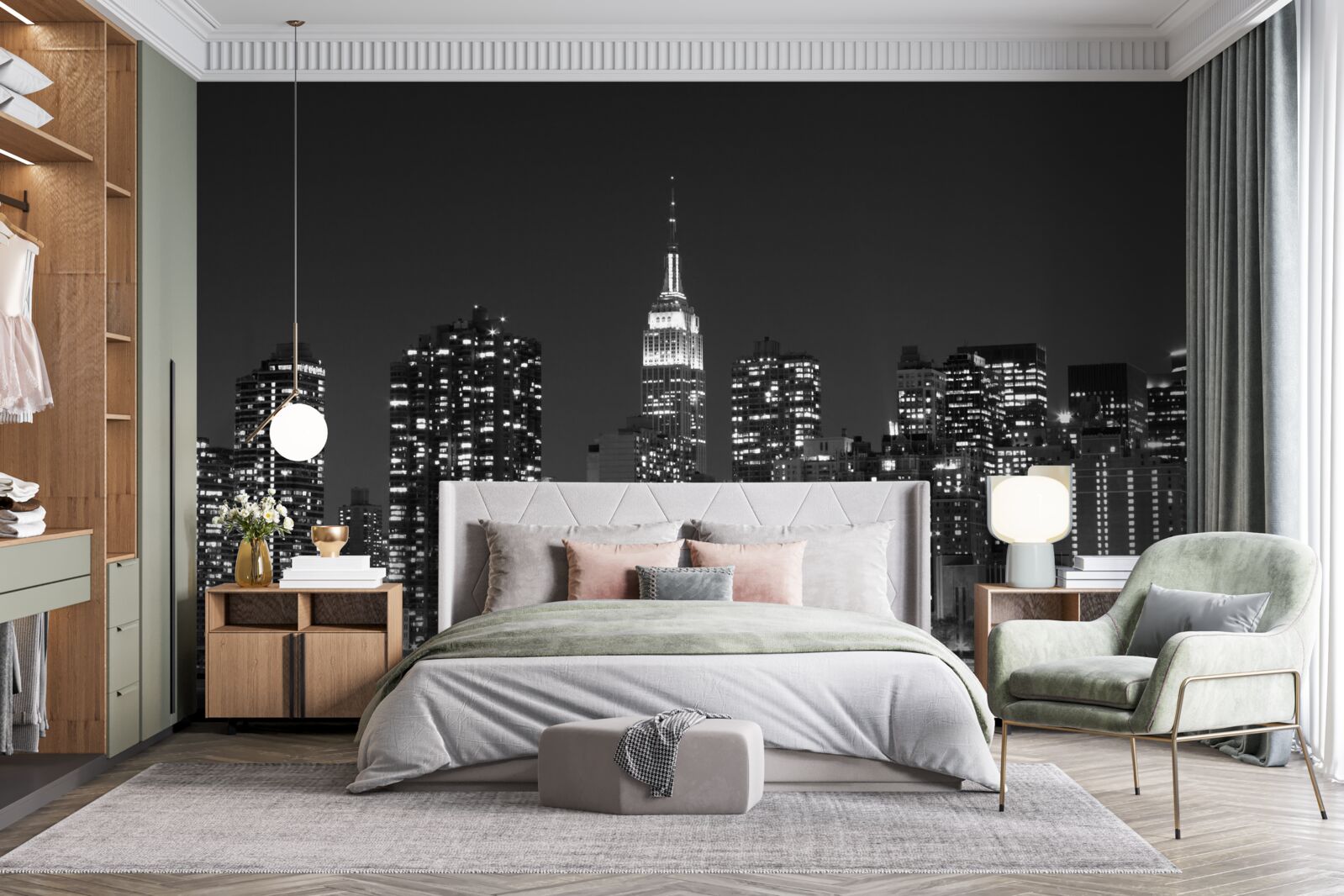 Fototapet orașul noaptea, luminat de lumini