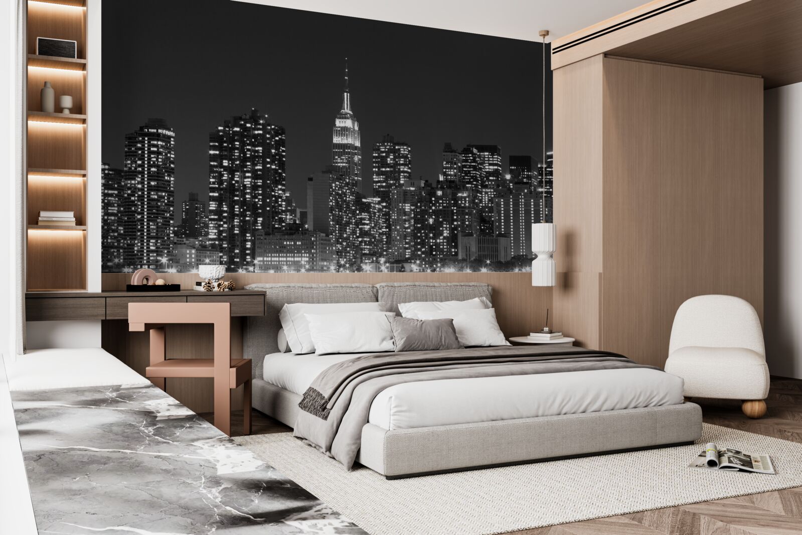 Fototapet orașul noaptea, luminat de lumini