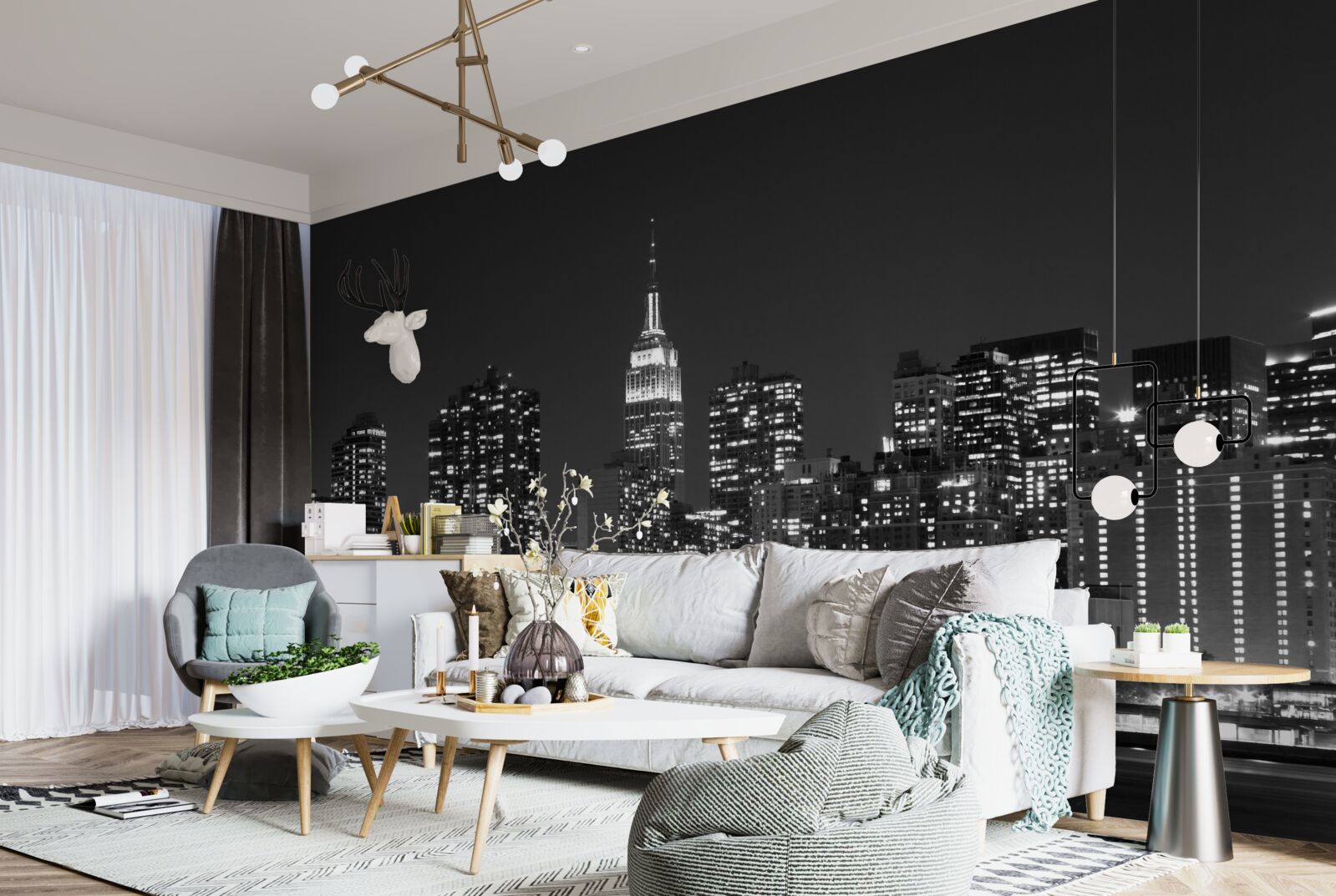 Fototapet orașul noaptea, luminat de lumini