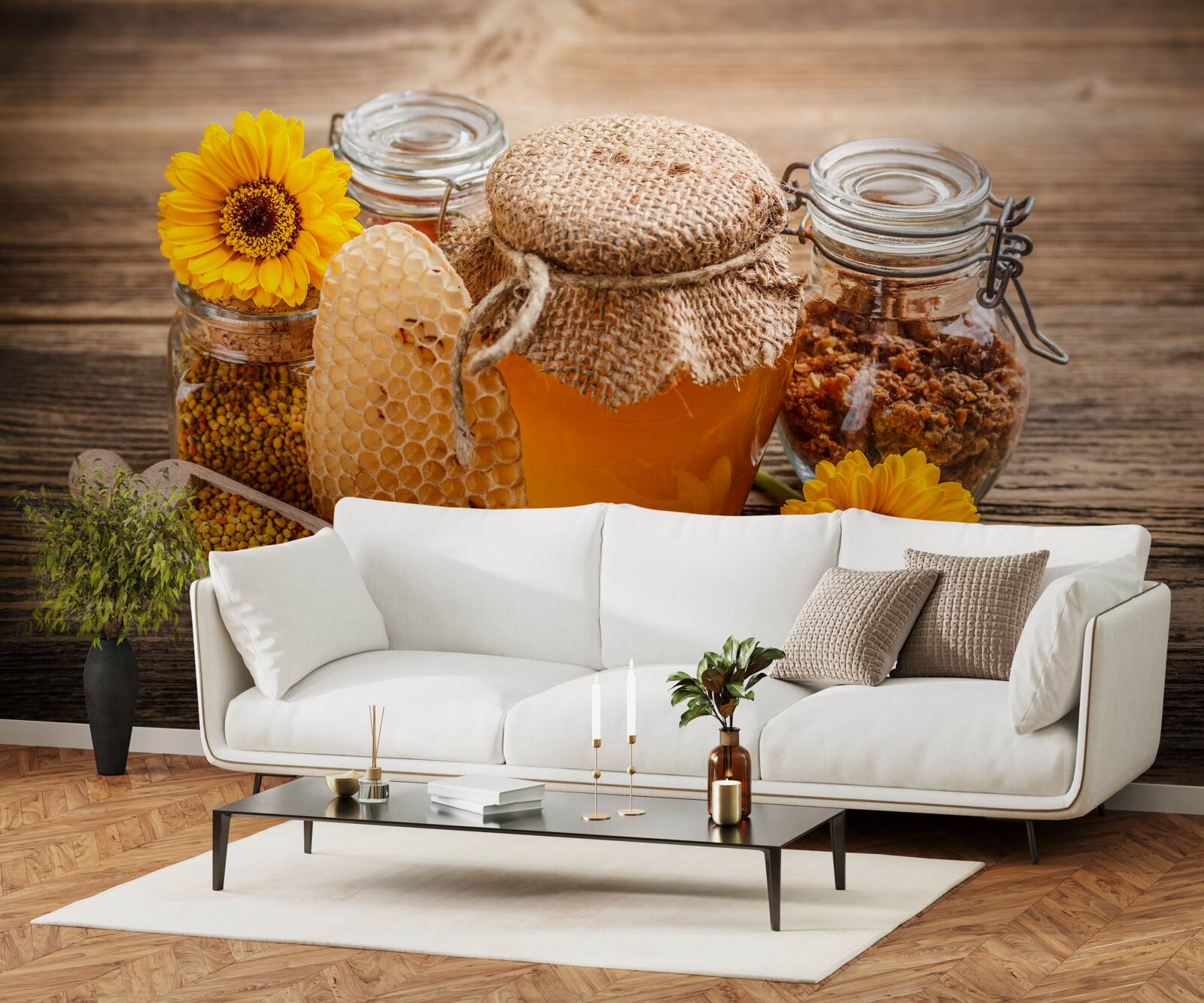 Fototapet mierea și ingredientele sale pe masă