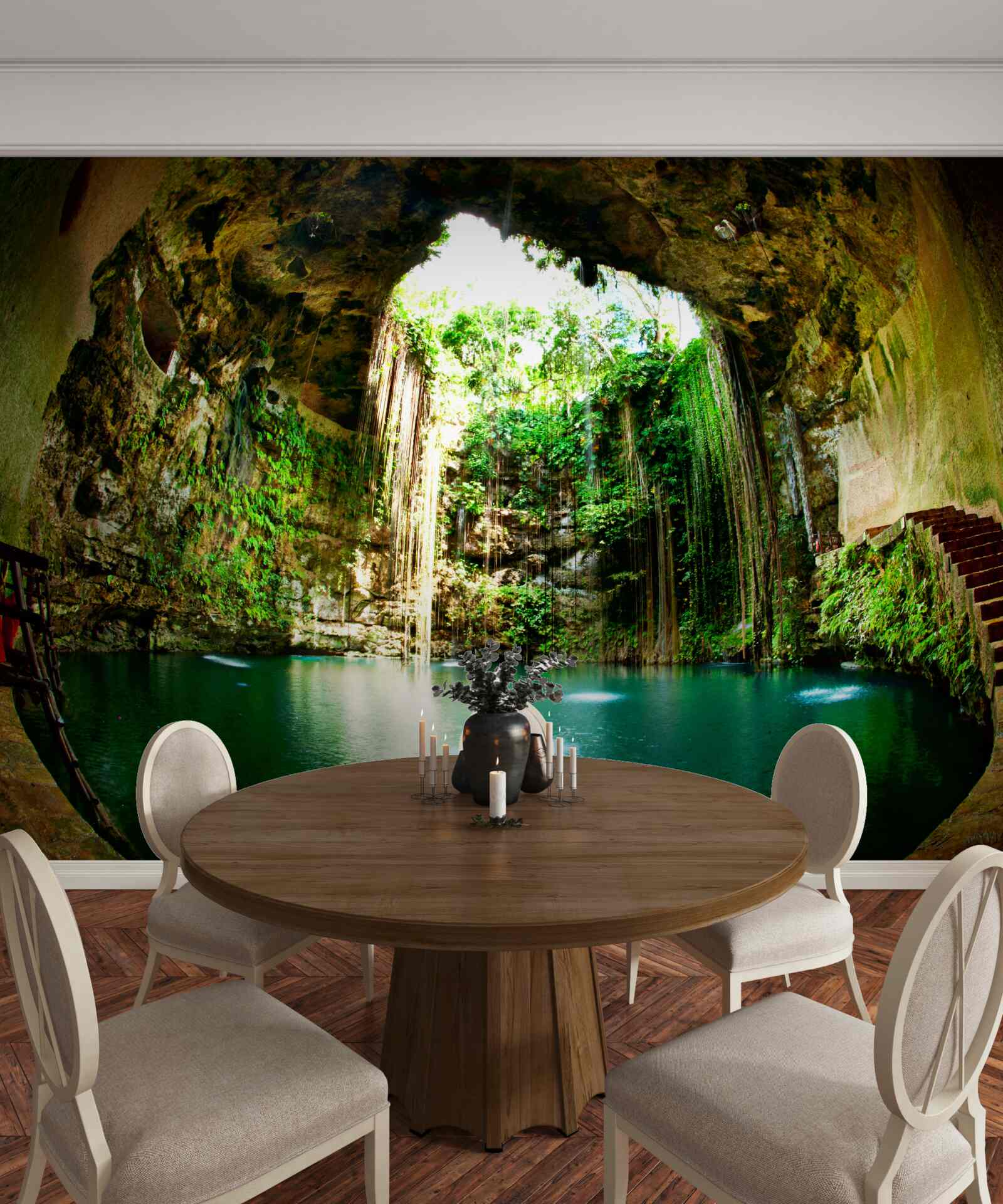 Fototapet apa care cade într-o peșteră de munte