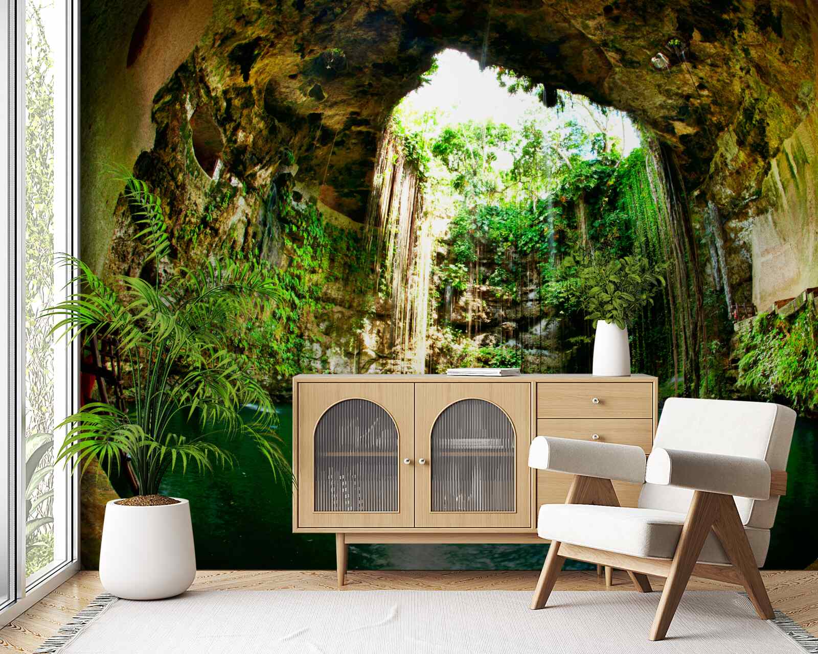 Fototapet apa care cade într-o peșteră de munte