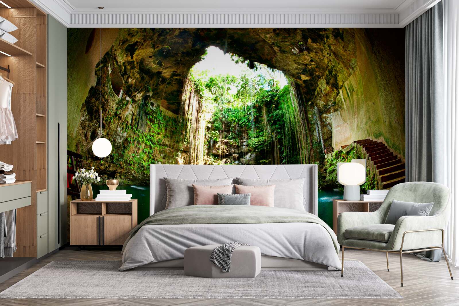 Fototapet apa care cade într-o peșteră de munte