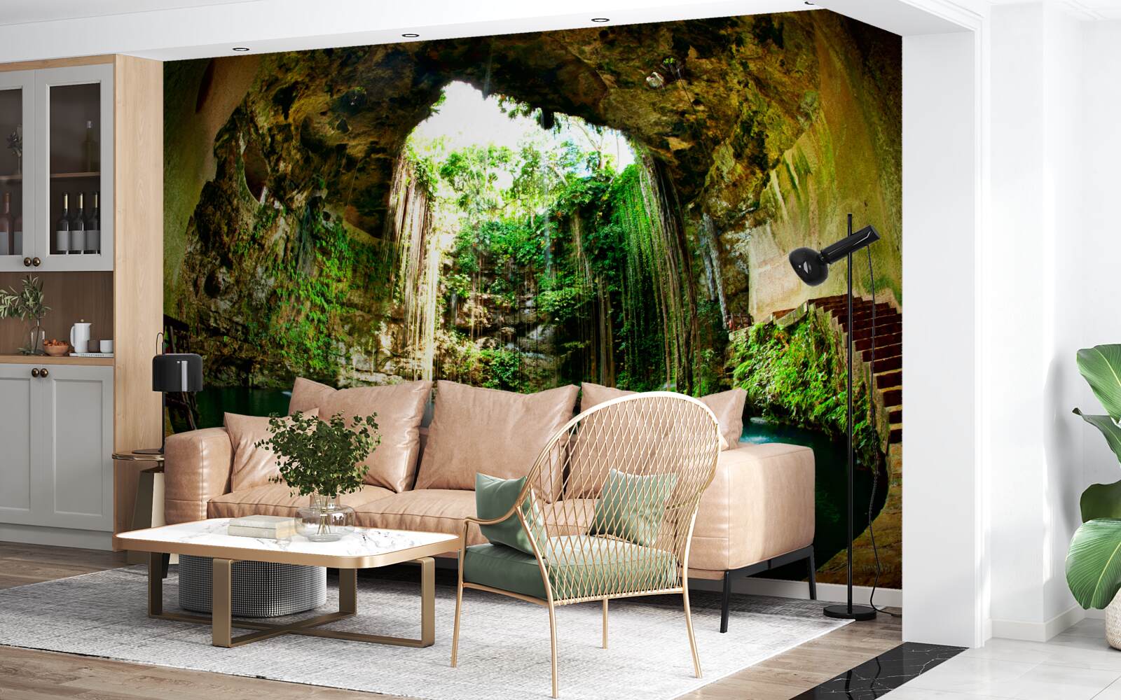 Fototapet apa care cade într-o peșteră de munte