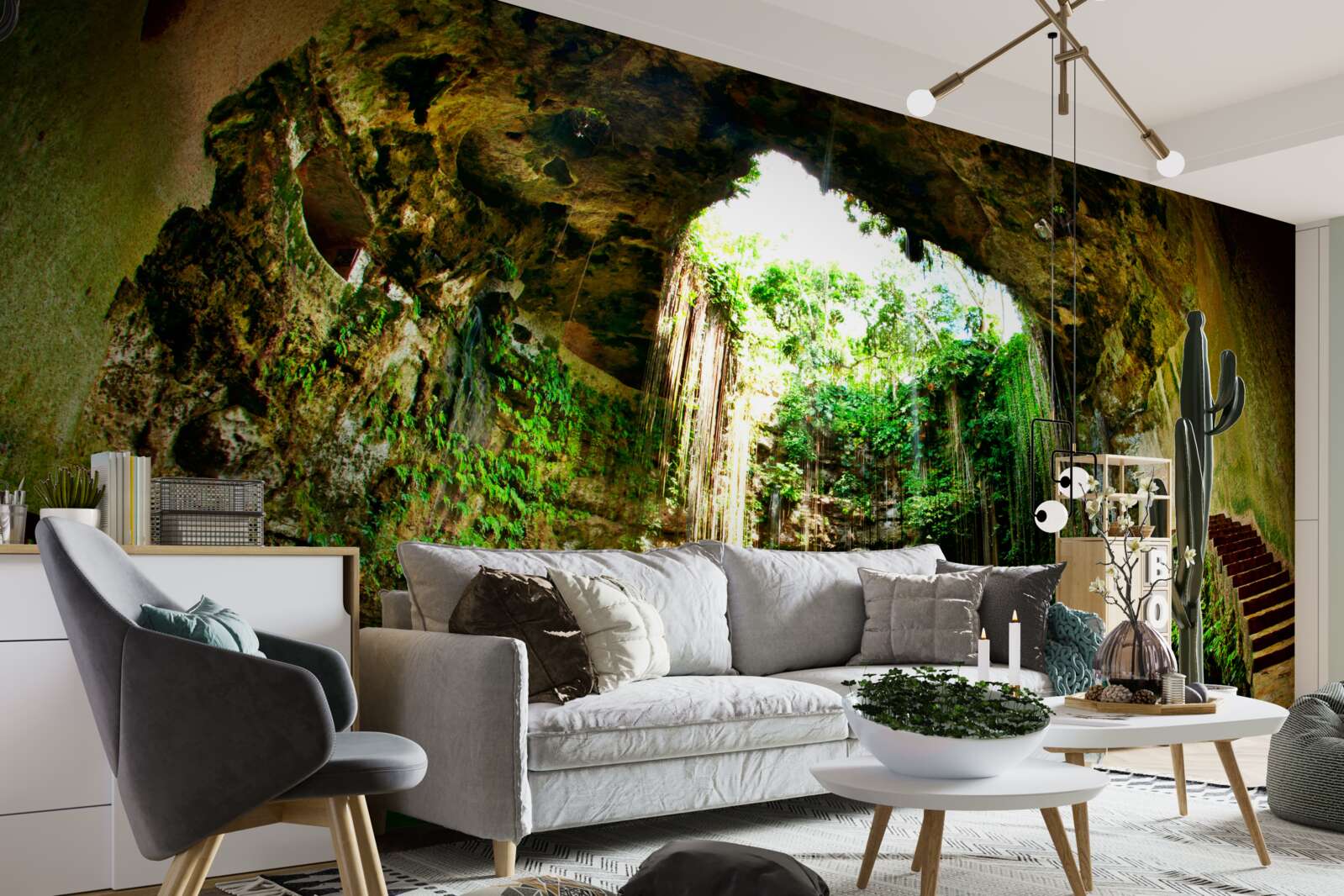 Fototapet apa care cade într-o peșteră de munte